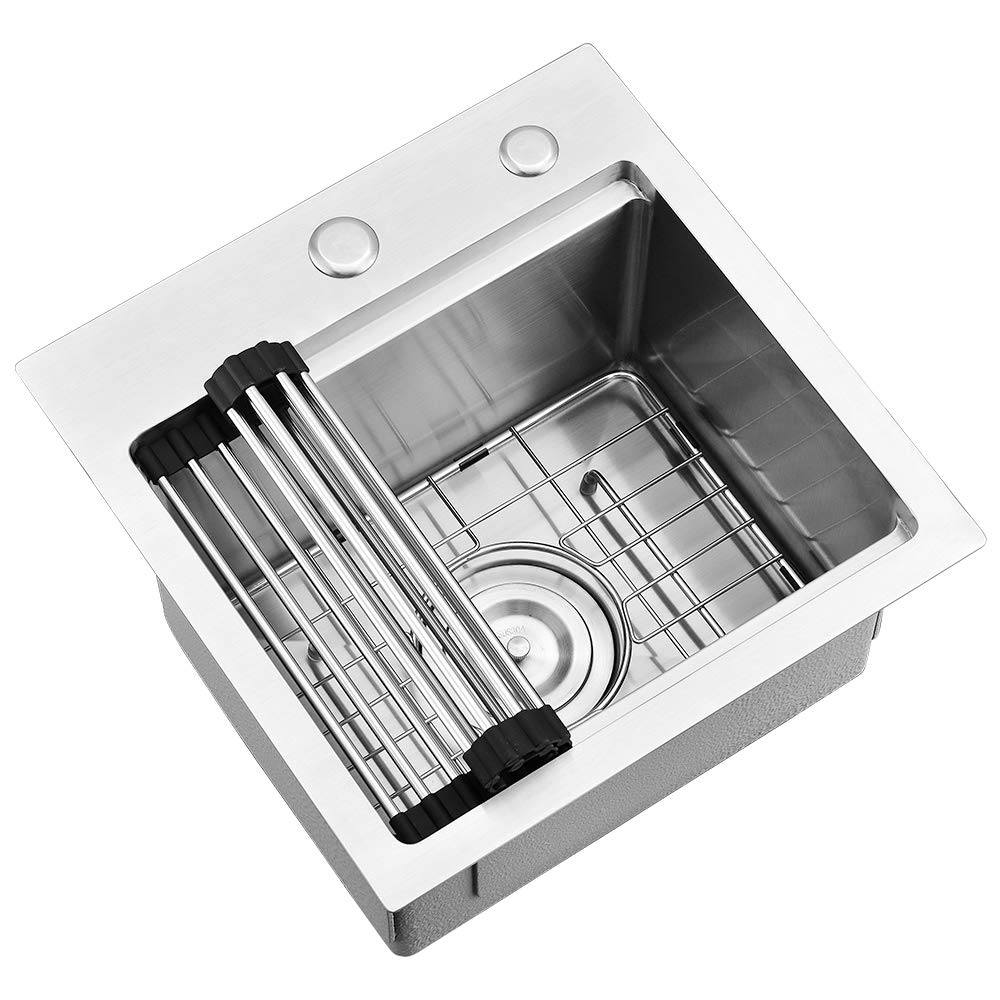 15 Inch Bar Sink Drop In Workstation-Vasoyo 15X15 Small Kitchen Sink Drop In Bar Sink 16 Gauge Stainless Steel Bar Prep Sink Out