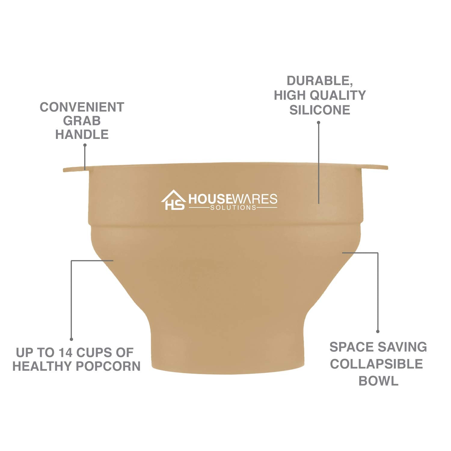 Collapsible Silicone Microwave Hot Air Popcorn Popper Bowl With Lid And Handles (Tan)