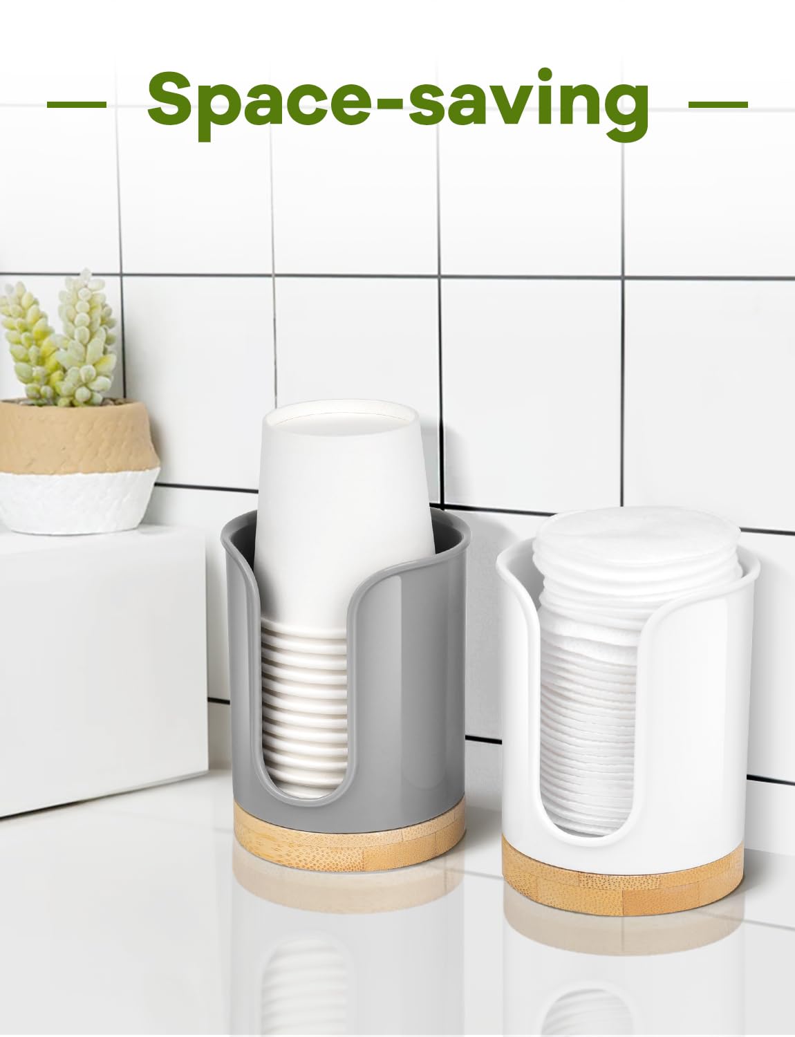 Bathroom Cup Dispenser - Small Cup Holder For Dixie 3 Oz Bathroom Cups, Mouthwash Cups, 3 4 Ounce Cup Dispenser - Pc/Bamboo, Gre