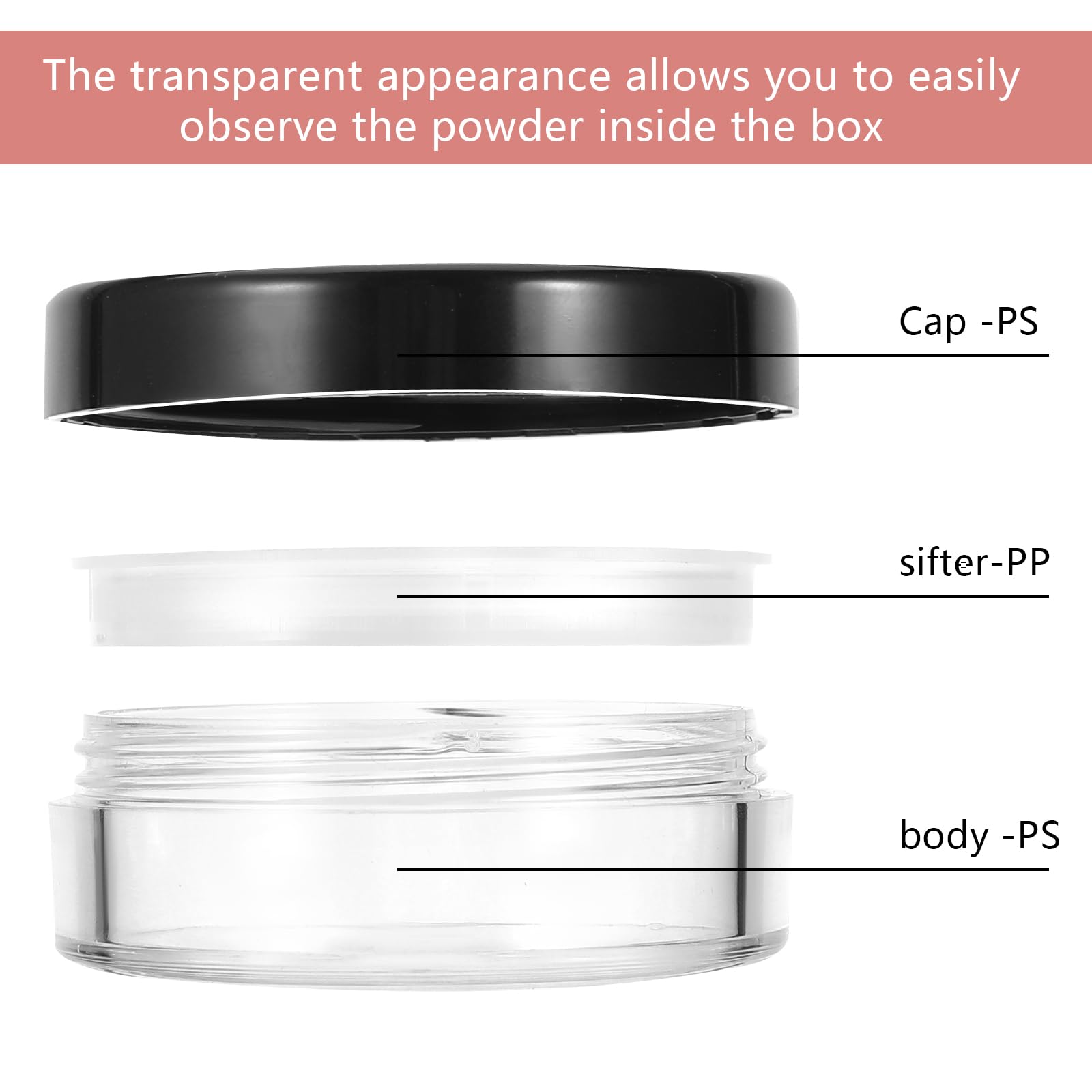 4Pcs 10Ml/0.34Oz Plastic Empty Travel Small Loose Powder Compact Refillable Loose Powder Containers Reusable No Leak Loose Powde