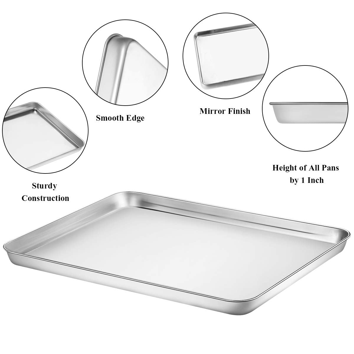 Wildone Baking Sheet Set of 2 - Stainless Steel Cookie Sheets, 18x13 inch, Heavy Duty, Non-Toxic, Easy Clean, Silver