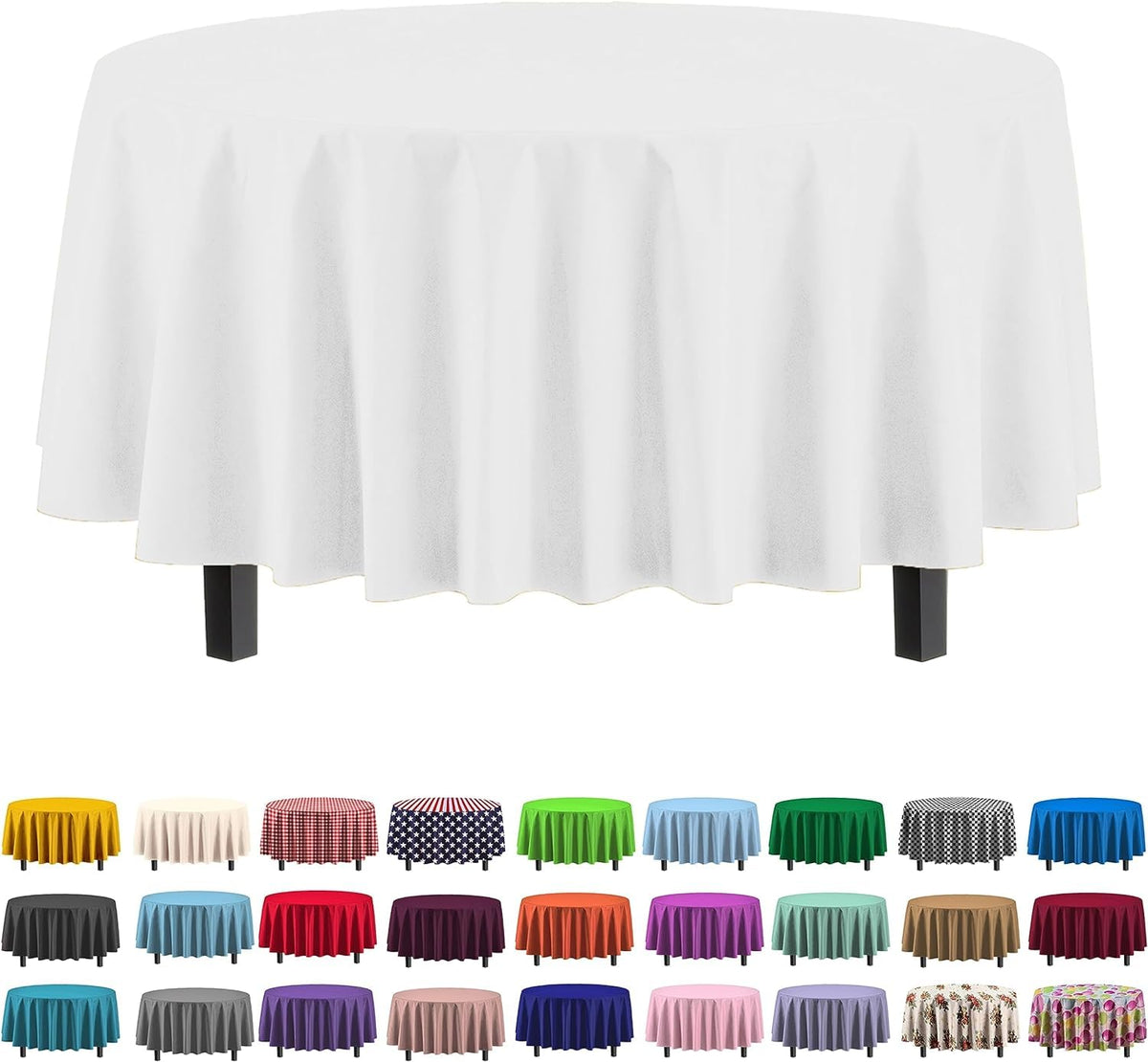 12-Pack Premium Plastic Tablecloth 84In. Round Table Cover - White
