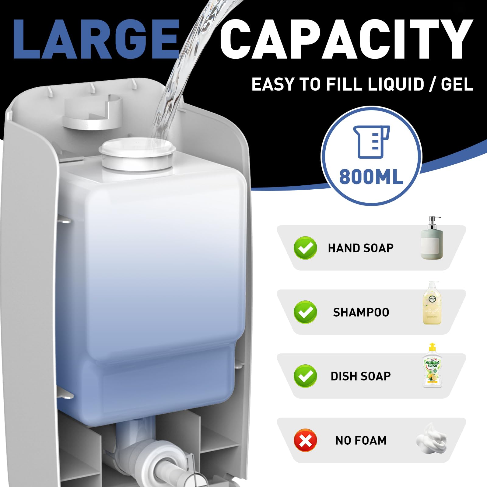 Bertreno Soap Dispenser Wall Mount Manual Pump Hand Soap Dispenser 800Ml Gel Liquid Commercial Soap Dispenser Wall Mounted Hand