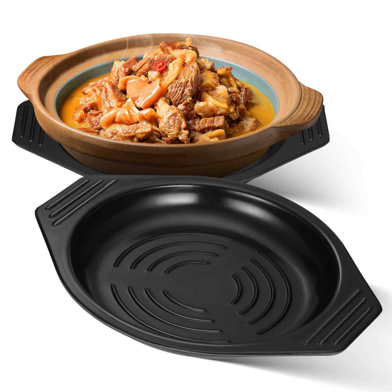 Kichvoe 2 Pcs Korean Stone Bowl Trivet, Black Heat Resistant Pot Tray