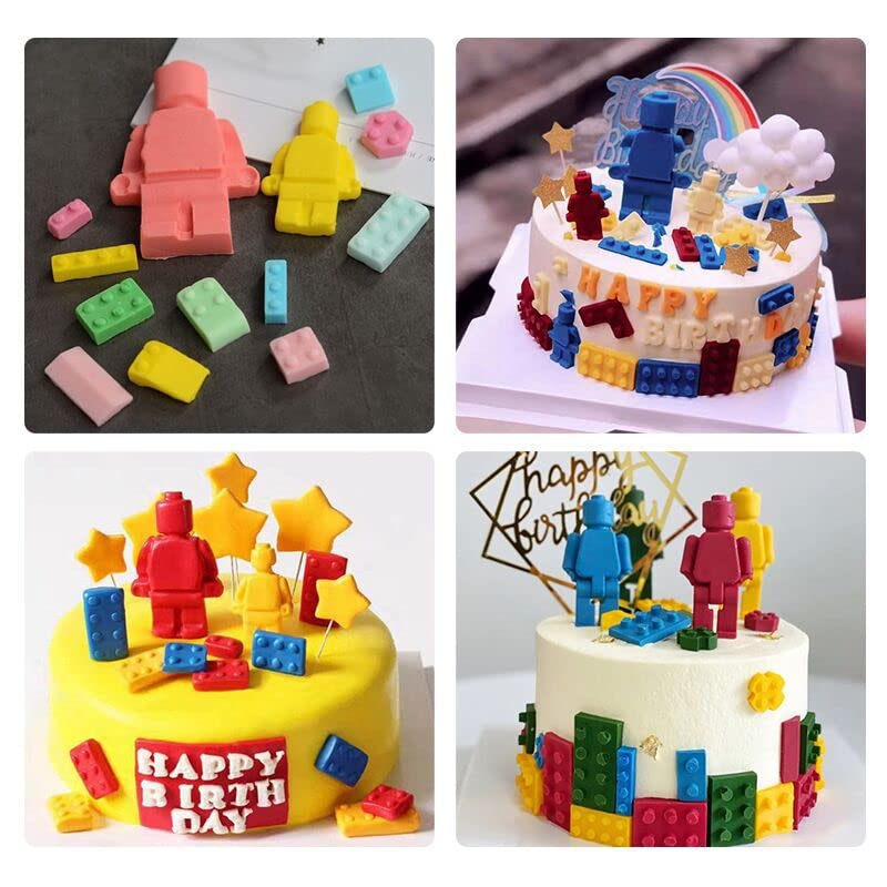 Guratapa 3Pcs Building Bricks Robots Silicone Molds For Diy Fondant Candy Making Tools Chocolate Mold Desserts Ice Cube Gum Clay