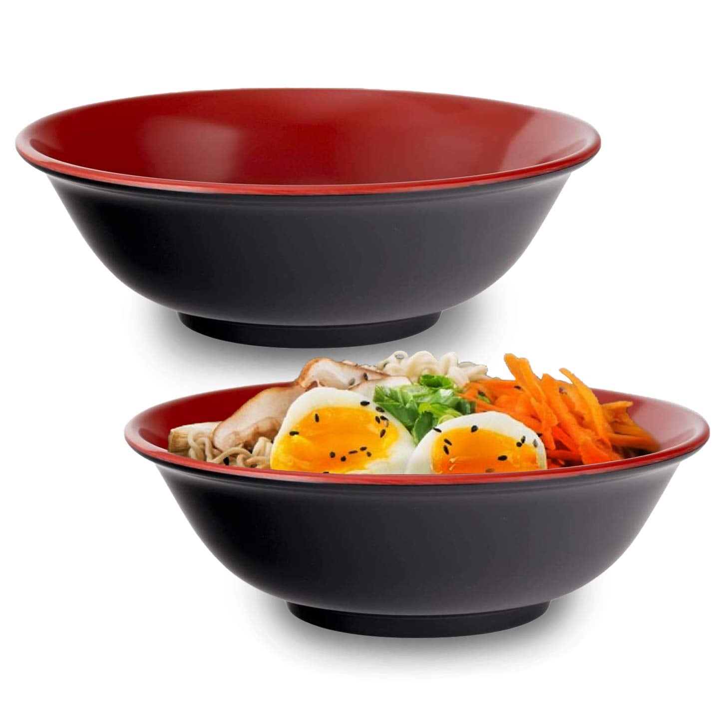 Happy Sales Hs2Bm-48Rdbk, Set Of 2 Japanese Melamine 48 Oz Large Bowls Multi Purpose Bowls Rice Noodle Soup Udon Pho Tayo Ramen