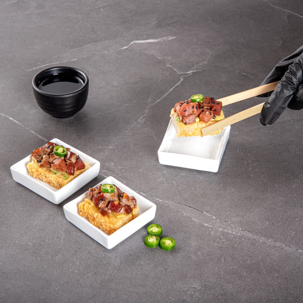 Restaurantware 2.5 Inch Mini Dishes  10 Oven-Safe Square Sauce Dishes - Microwave-Safe  Serve Appetizers  Desserts  or Condiments  White Porcelain Tasting Plates  For Samples or Individual Portions