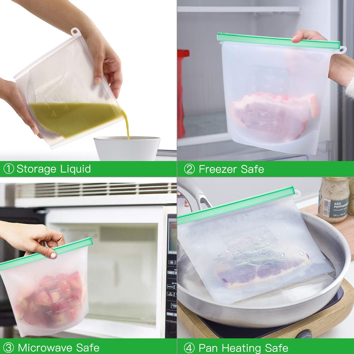 ?Upgrade?Cadrim Reusable Extra Thick Silicone Food Storage Bags - 6 Packs Zipper Freezer Bags For Marinate Meats Sandwich, Snack