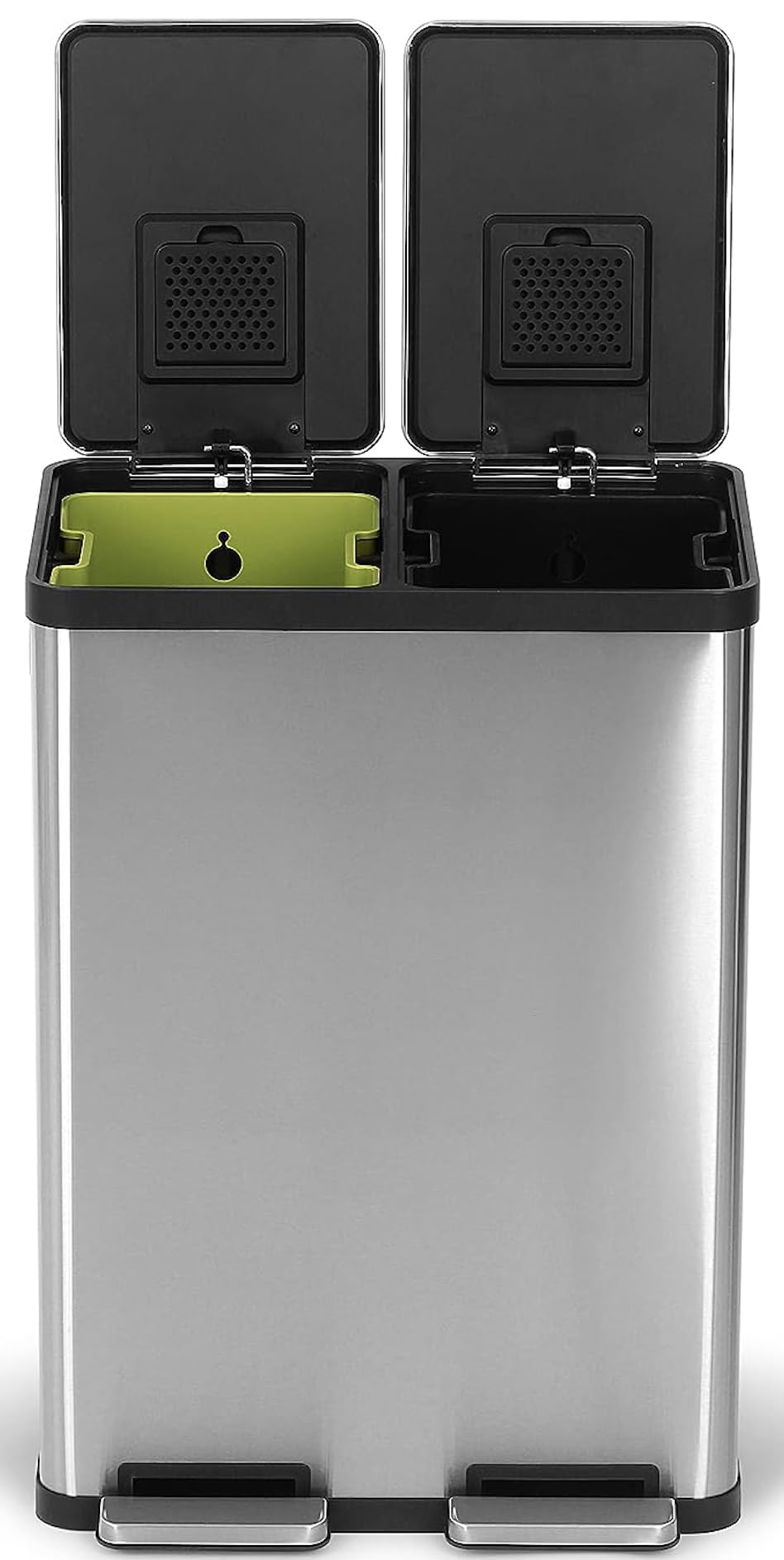 Simpli-Magic 60 Liter / 16 Gallon Rectangular Hands-Free Dual Compartment Recycling Kitchen Step Trash Can with Soft-Close Lid, 