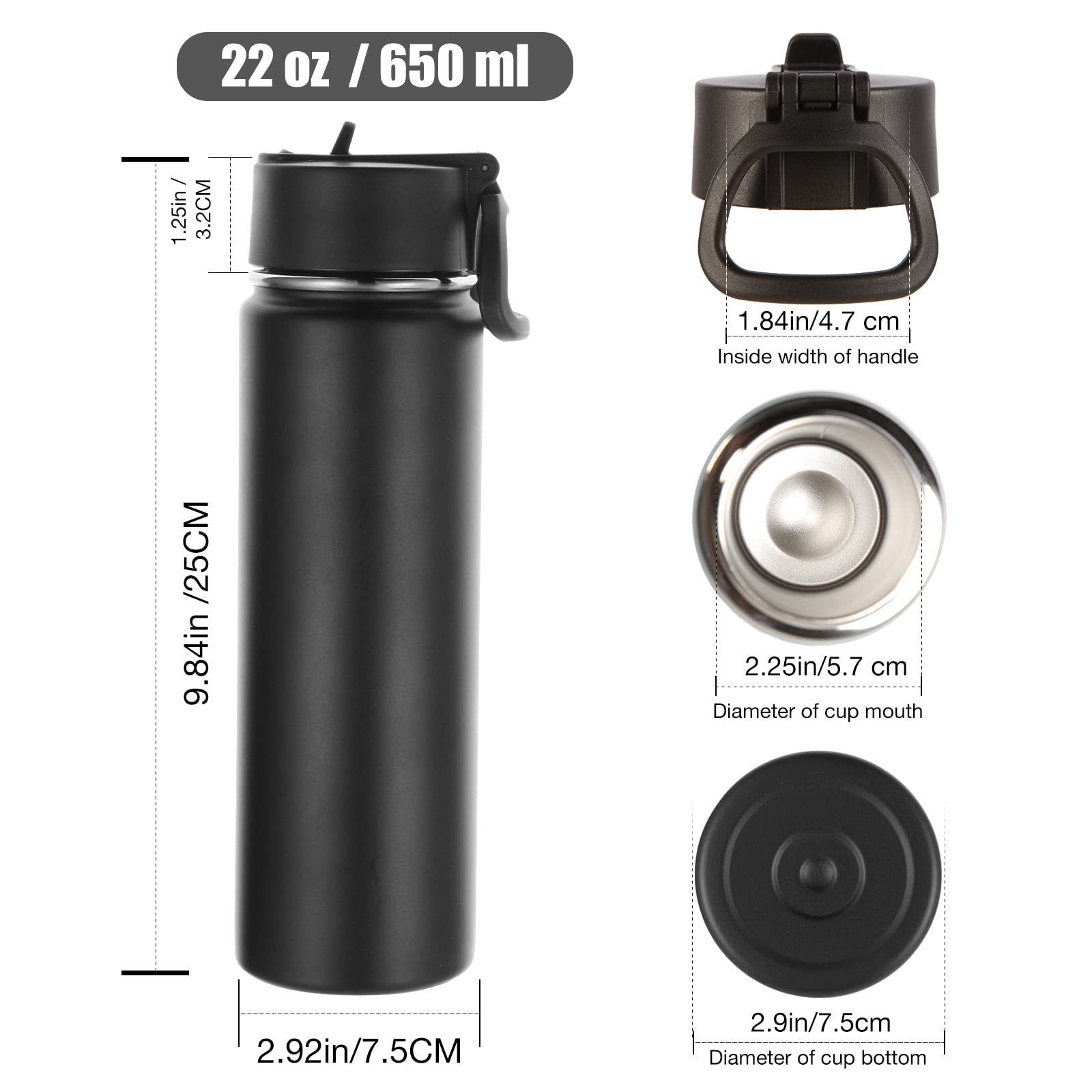 Volhoply Insulated Water Bottles with Straw Bulk 4 Pack  22 oz Stainless Steel Sports Bottle with Handle Lid Double Walled Vacuum Metal Water Thermos with Wide Mouth  Reusable Waterbottle(Mix 4 Set)