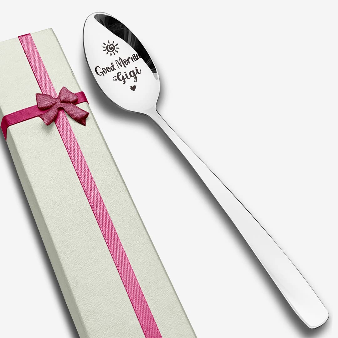 Good Morning Gigi Spoon Engraved Stainless Steel Funny, Gigi Gifts From Grandchildren, Best Teaspoon Coffee Spoon Gifts For Gran