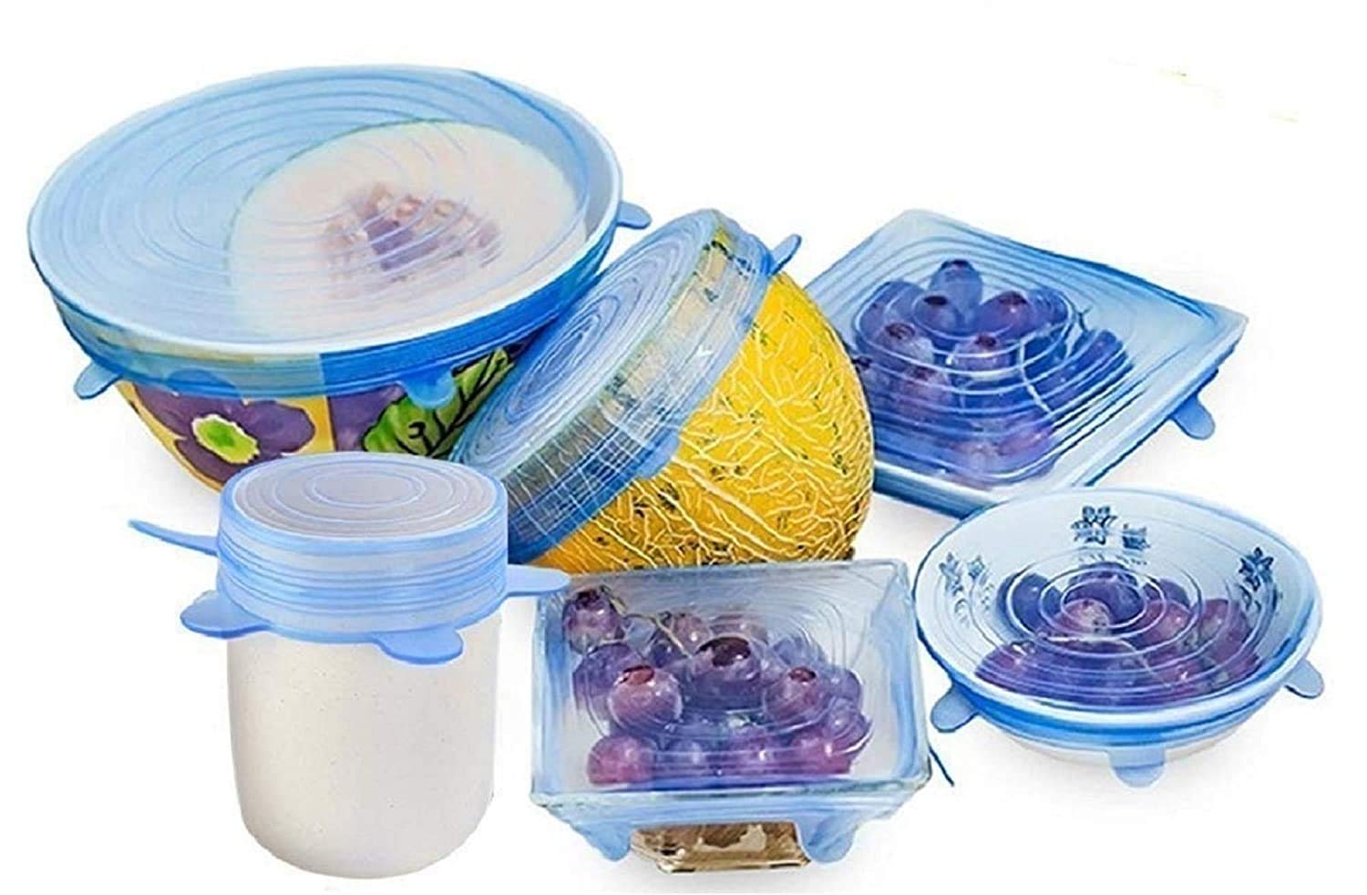 FIZLOZ Silicone Stretch Lids Flexible Covers for Rectangle, Round, Square Bowls, Dishes, Plates, Cans, Jars, Glassware Mugs (Mul