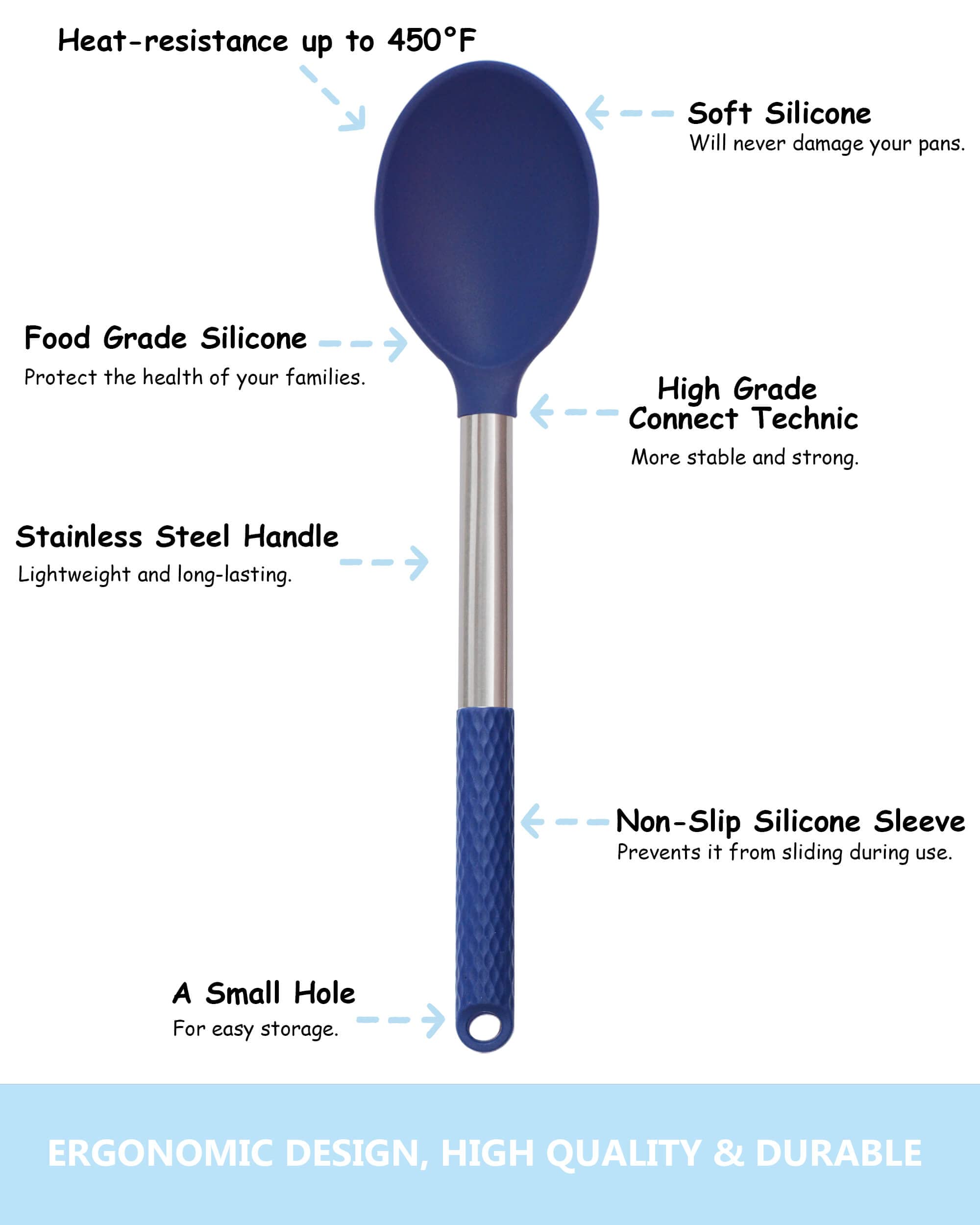 Kaiihome Silicone Kitchen Utensils Set - 12 Pieces Cooking Utensils Non-Stick Heat Resistance Silicon With Stainless Steel Handl