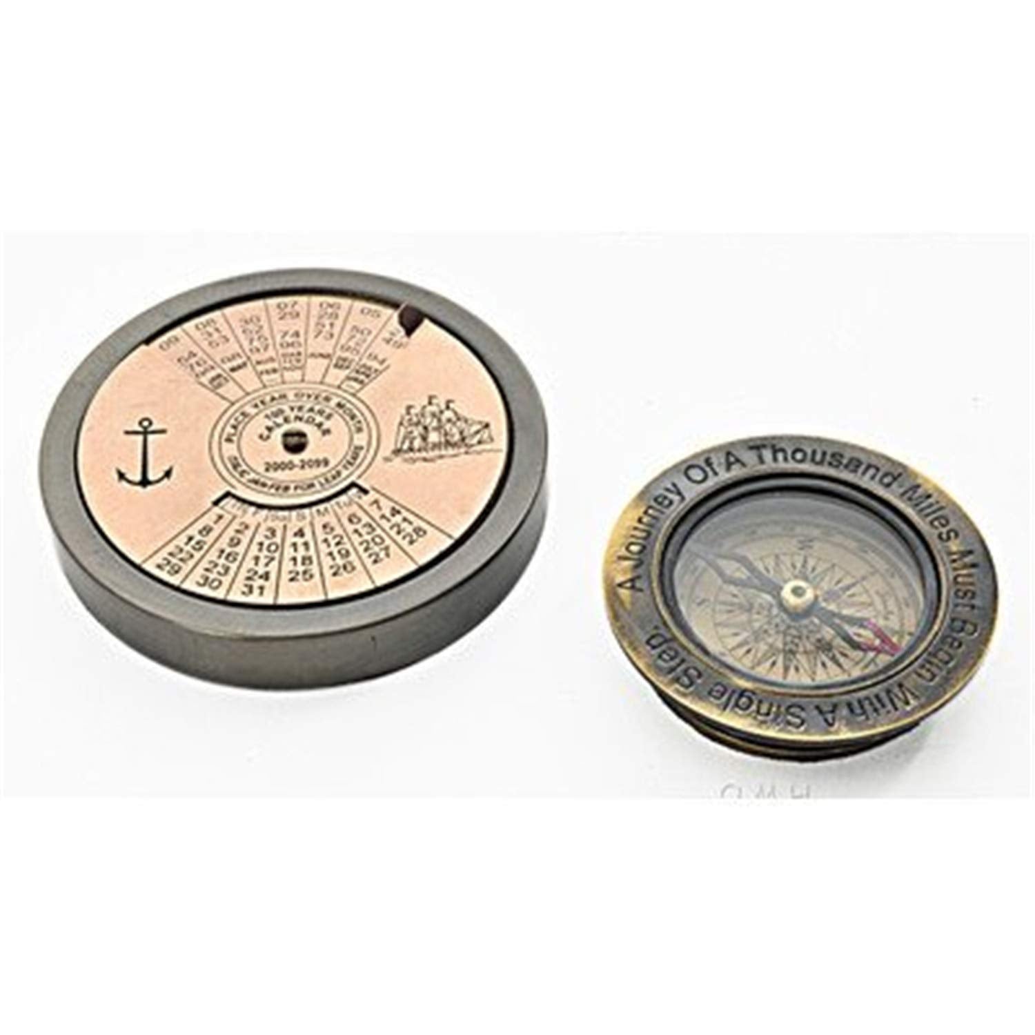 2-Piece Nautical Dcor Set featuring a 100-Year Calendar & Compass