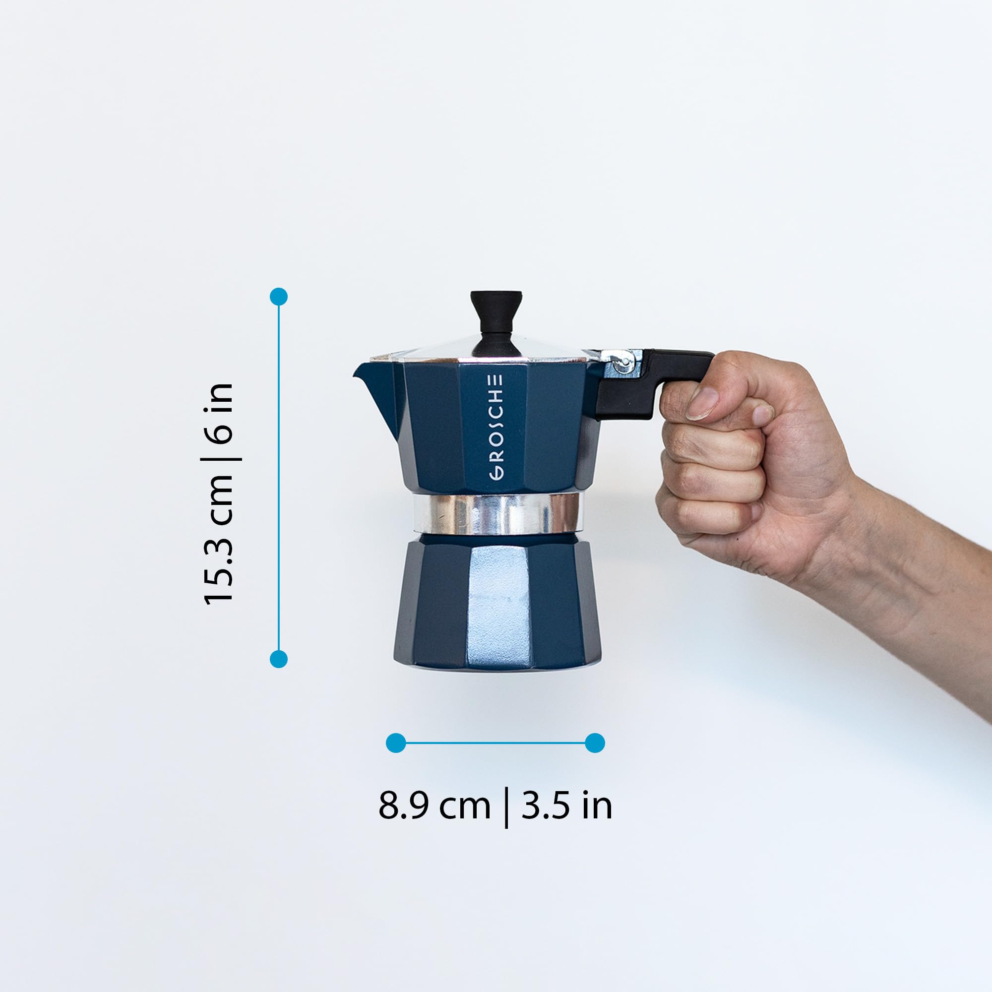 Grosche Milano Stovetop Espresso Maker Moka Pot 3 Espresso Cup - 5 Oz, Blue -Moka Espresso Coffee Maker Stove Top Coffee Maker M