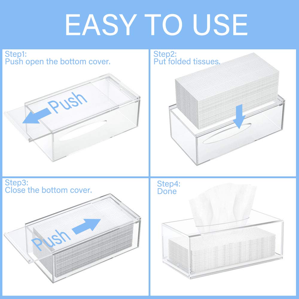 Hiimiei Acrylic Tissue Box Cover Clear Tissue Holder Napkin Dispenser For Home Office Restaurant
