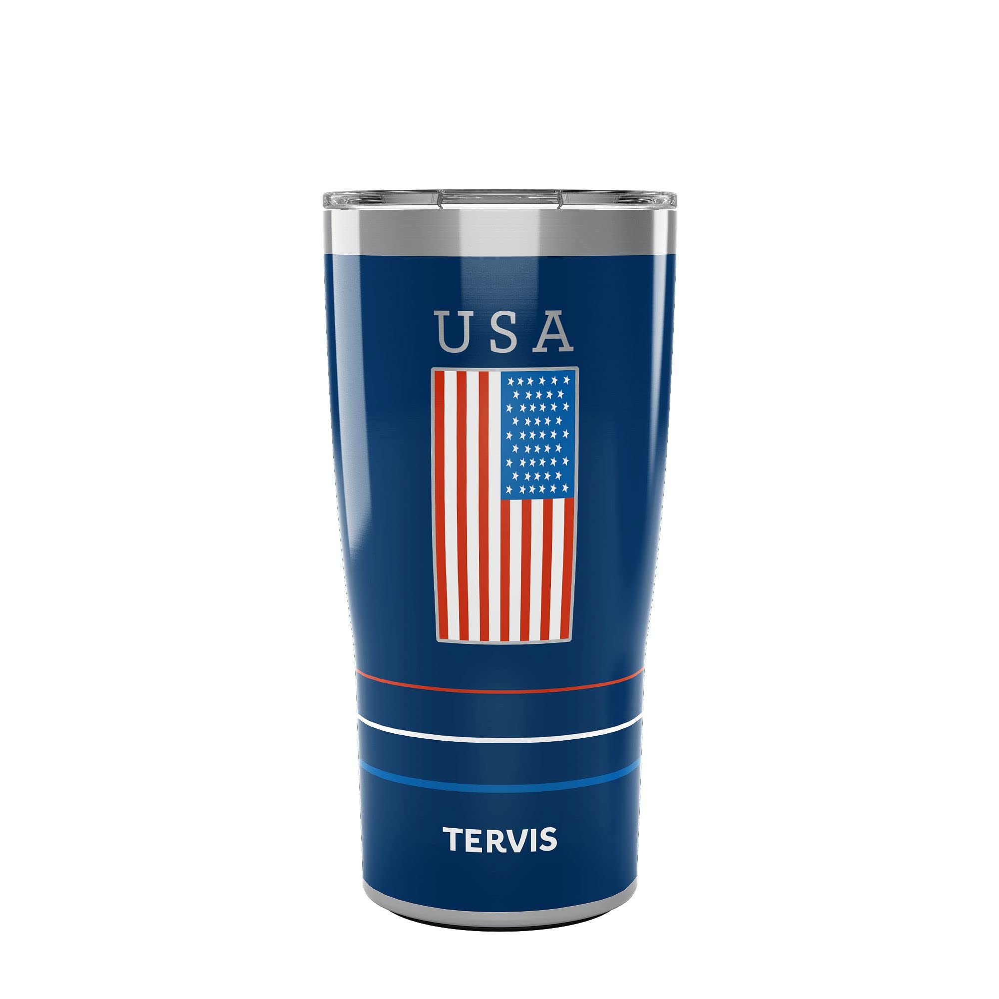Tervis Traveler Americana USA Flag Triple Walled Insulated Tumbler Travel Cup Keeps Drinks Cold & Hot, 20oz, Stainless Steel