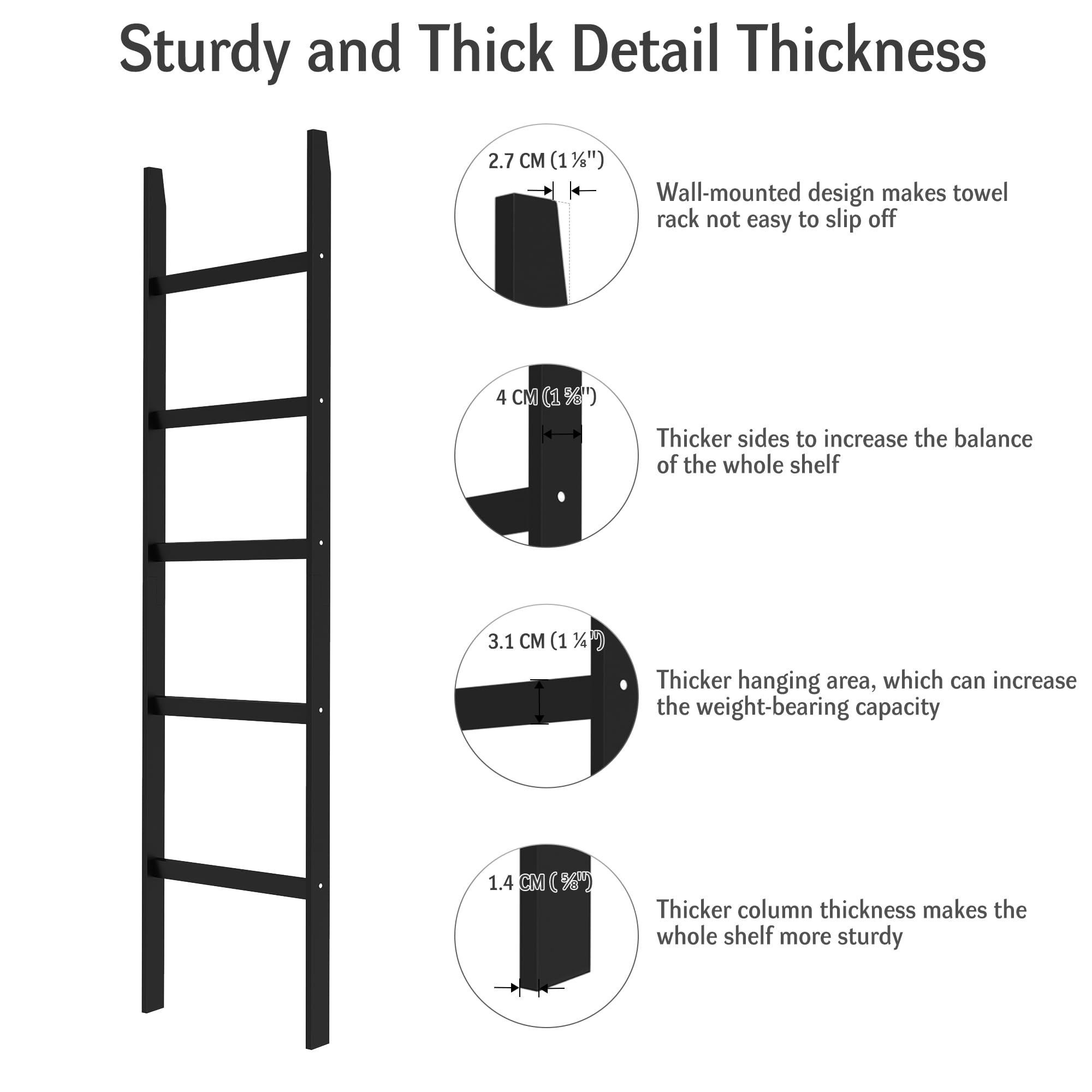 Poxaka Blanket Ladder, 5-Layer Towel Racks, Blanket Holder With Anti-Slip Construction Home Decor, Decorative Blanket, Quilt, To