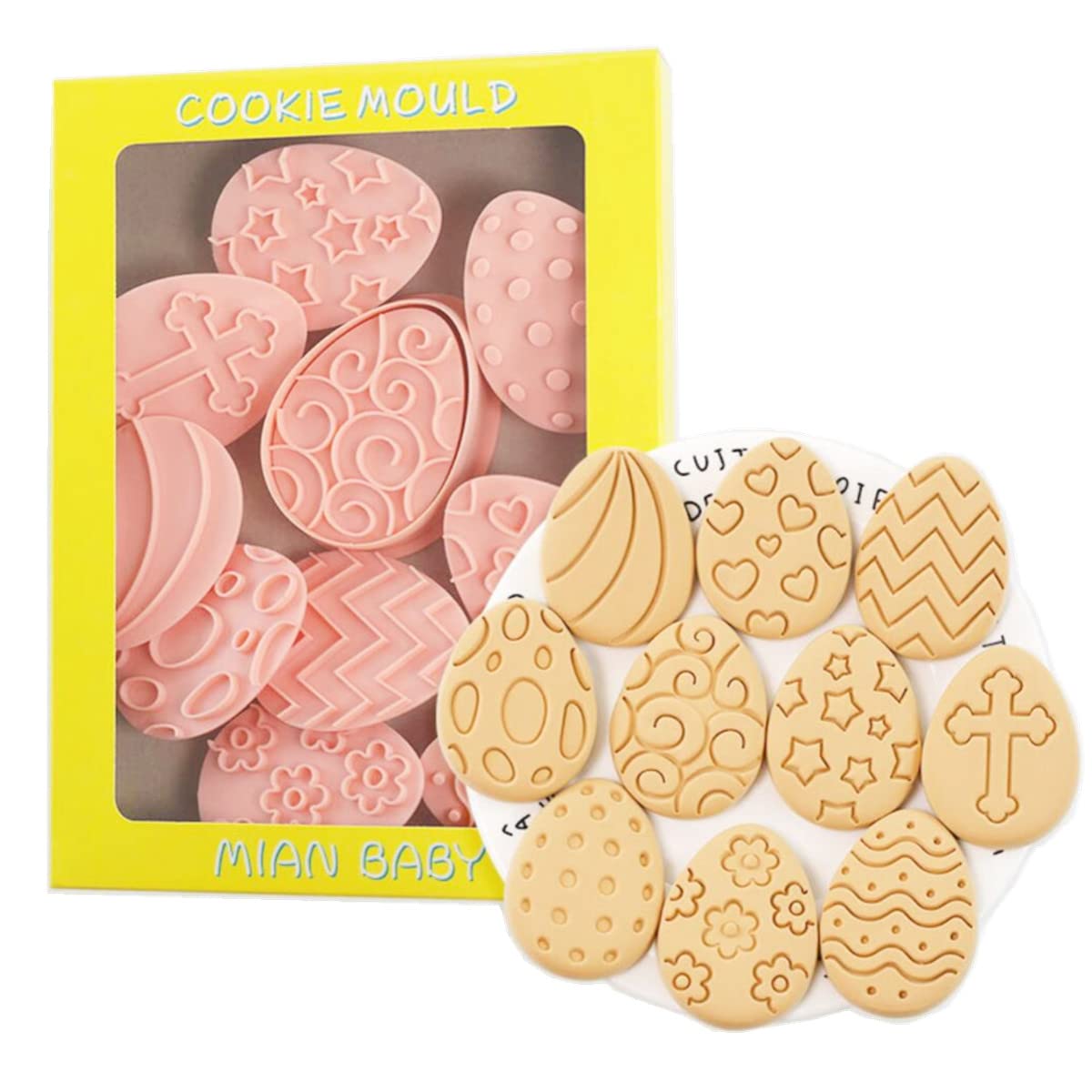 10 Pieces Cute Easter Egg Cookie Cutters Plastic Cookie Stamps Cookie Mould Press Easter Cookie Mould Set Baking Kitchen Tools(E