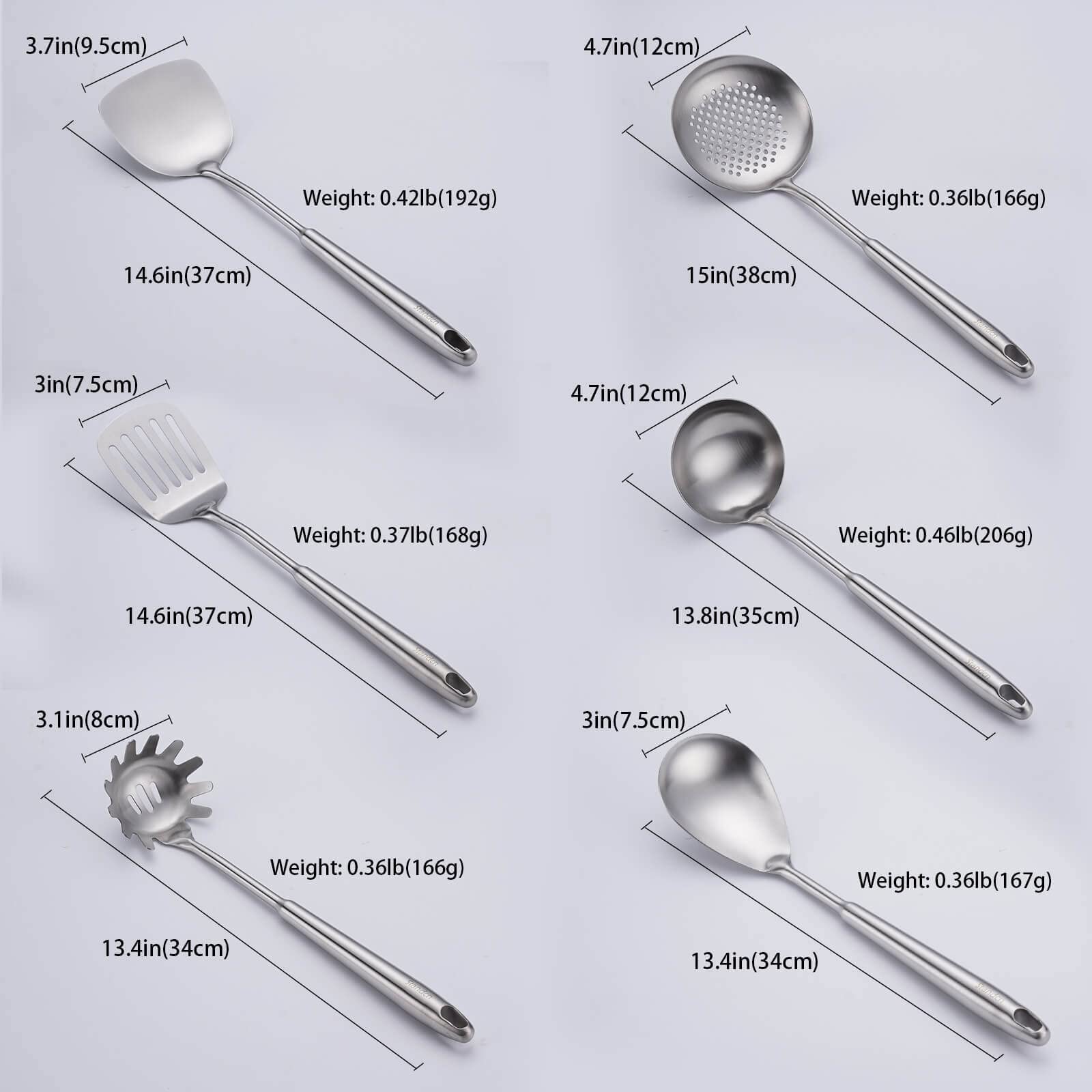 304 Stainless Steel Kitchen Utensils Set, 6 Pcs Metal Professional Cooking Spoons, Kitchen Tools - Wok Spatula, Ladle, Skimmer S