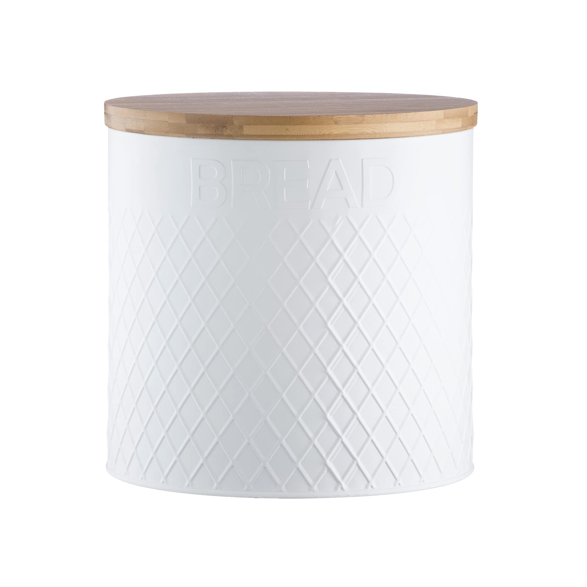 Typhoon Living Embossed Round, Stainless-Steel, White Bread Bin, 25 X 25 X 25 Cm