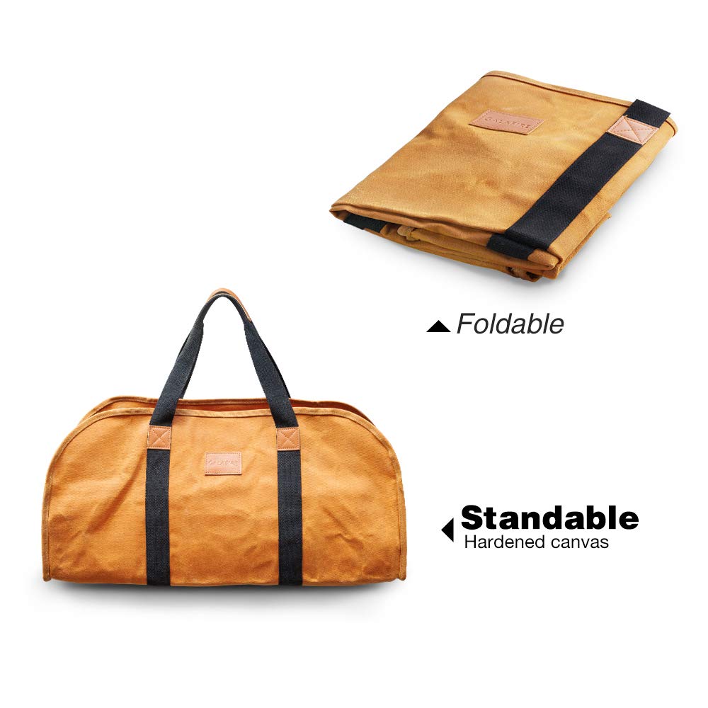 Galafire Log Carrier For Firewood, Waxed Canvas Durable Fireplace Wood Holder Tote Bag, 23''    10''X 11.3''