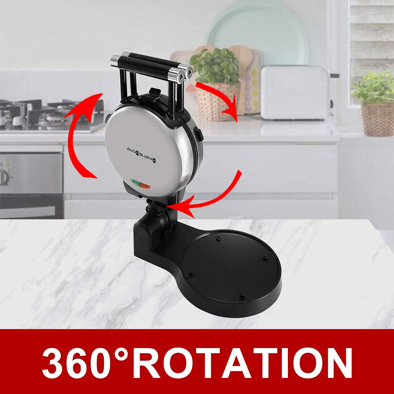 Health And Home 3-In-1 Waffle, Omelet, Egg Waffle Maker, 3 Removable Nonstick Baking Plates, Upgraded 360 Rotating Belgian Maker