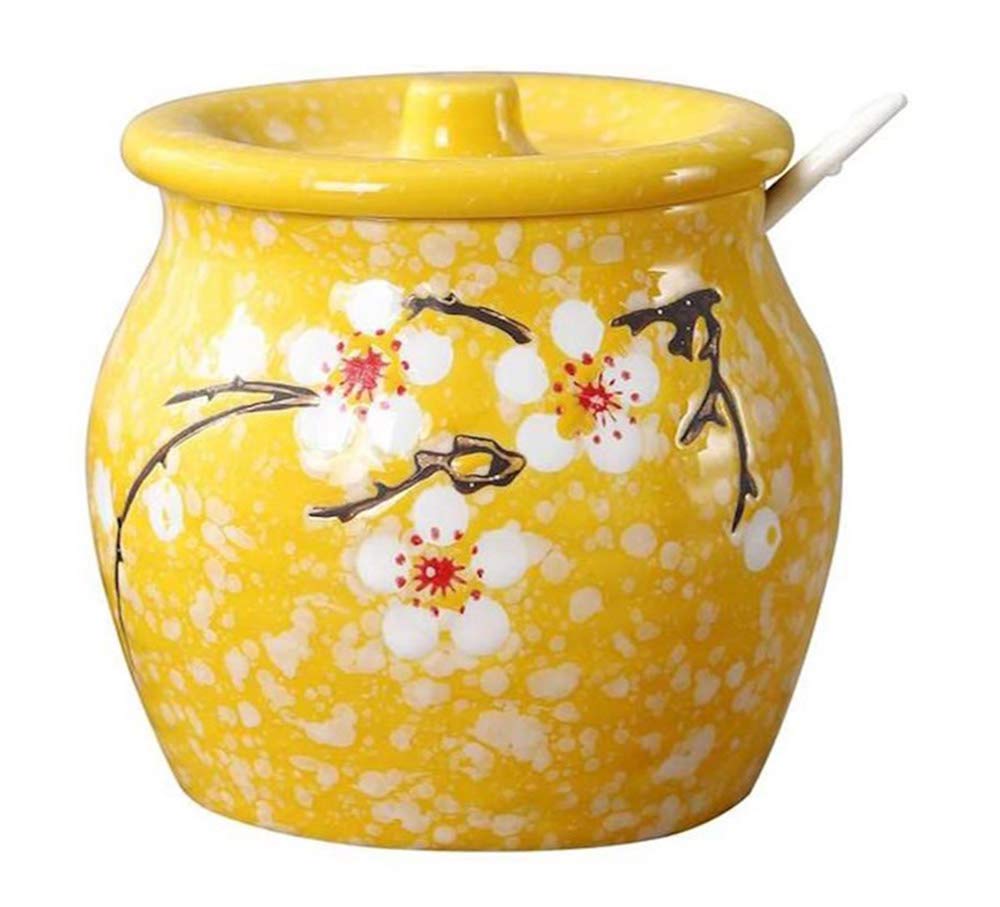Ceramics Japanese Flower Sugar Bowl Seasoning Pot Salt Storage Jar With Lid Spoon