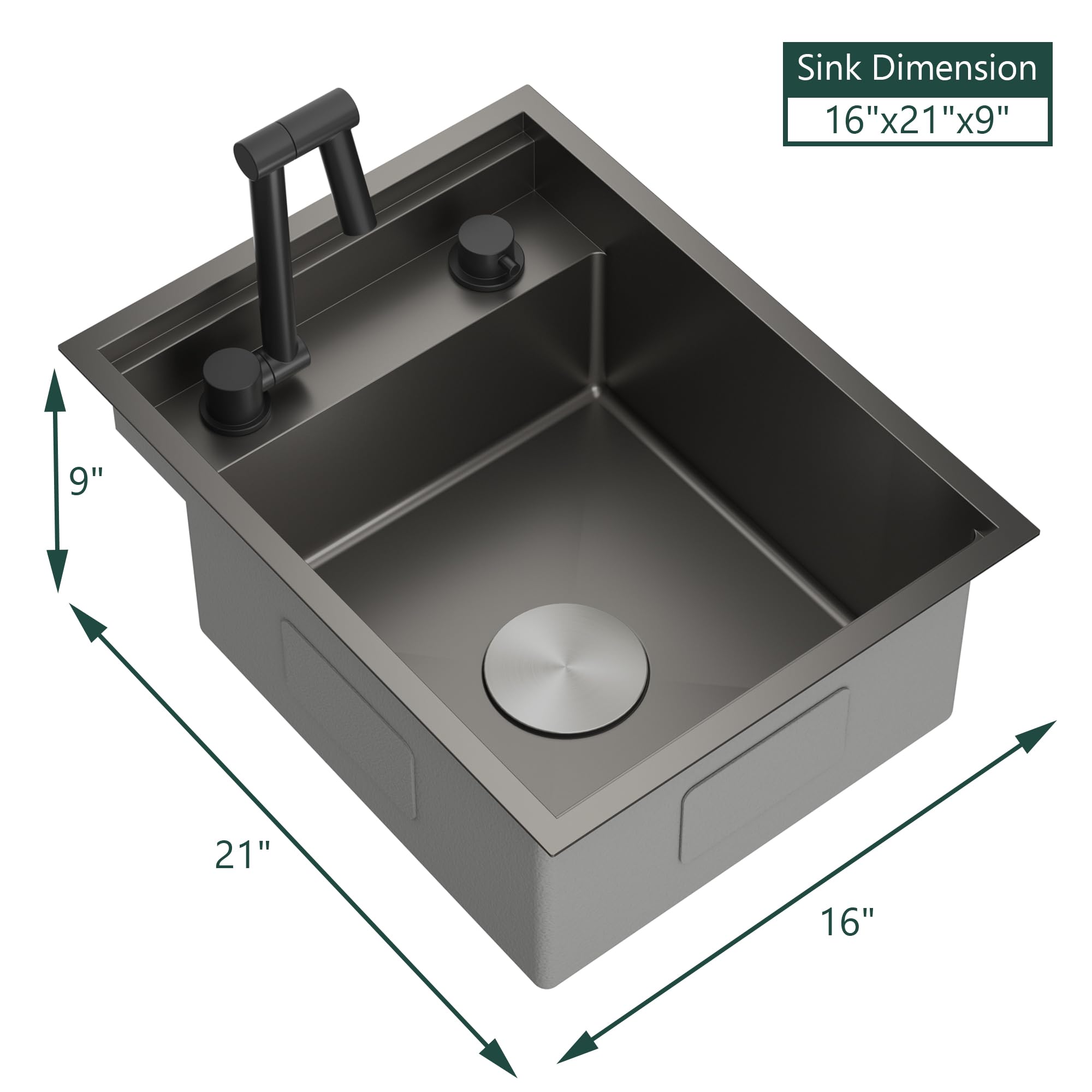 Torva Rv Kitchen Sink, 16 X 21 X 9 Inch Undermount Bar Sink 16 Gauge Stainless Steel Single Bowl Sink With Faucet Cutting Board,