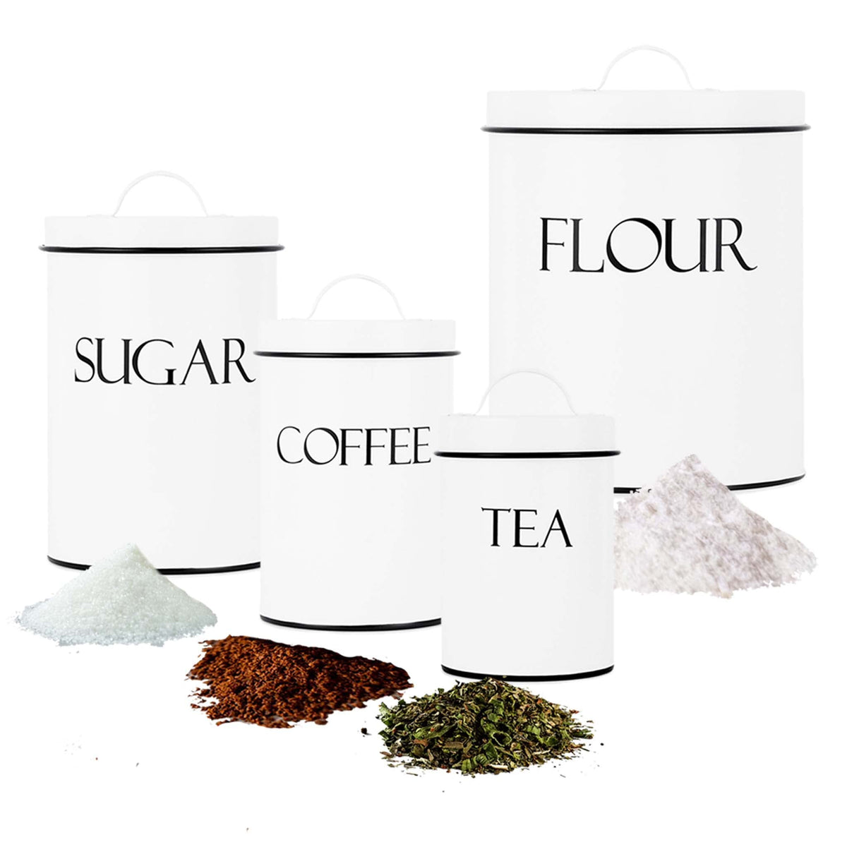 Outshine Kitchen Canisters For Countertop Set Of 4 | Farmhouse Canister Sets For Kitchen Counter White | Flour Sugar Coffee Cani