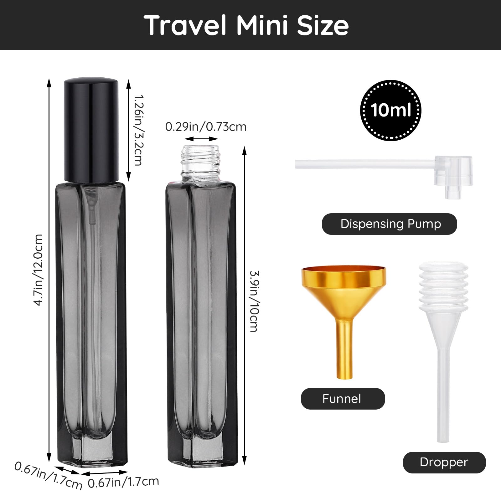Segbeauty 0.34Oz Empty Glass Travel Perfume Bottles Refillable, 5Pcs 10Ml Mini Spray Bottle With Perfume Refill Kit, Black Trave