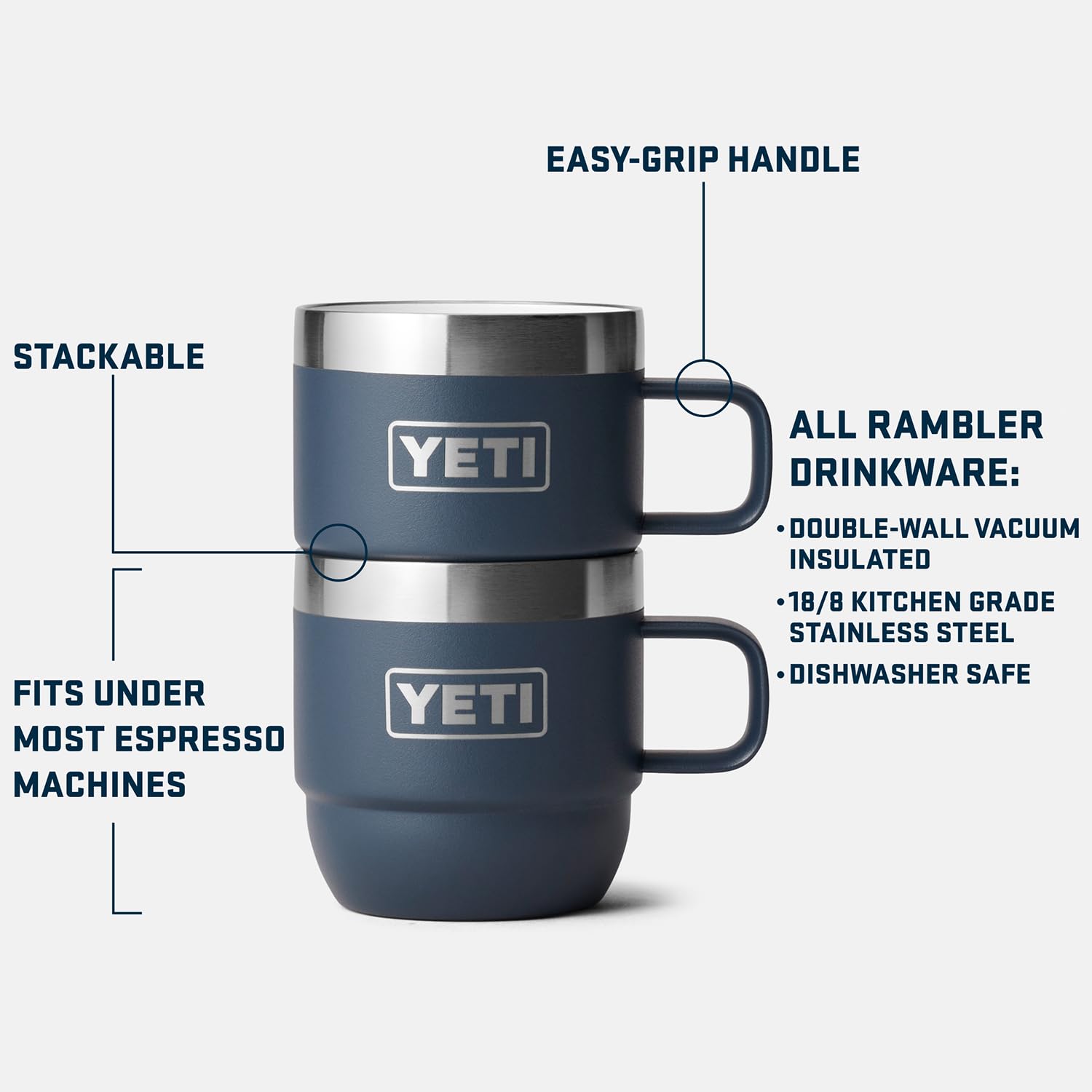 Yeti Rambler 6 Oz Stackable Mug, Stainless Steel, Vacuum Insulated Espresso/Coffee Mug, 2 Pack, Navy