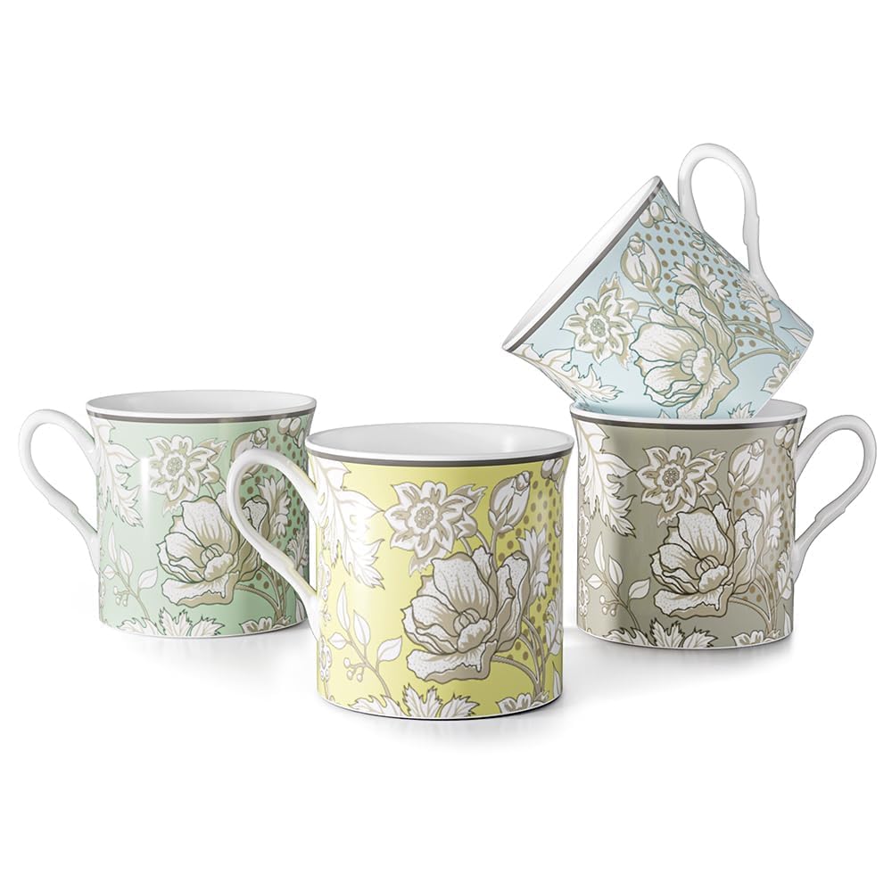 Taxenxar Ceramic Coffee Mugs Set of 4, 12 Oz Floral Pattern, Microwave and Dishwasher Safe, Comfortable Handles, Gifts for Women