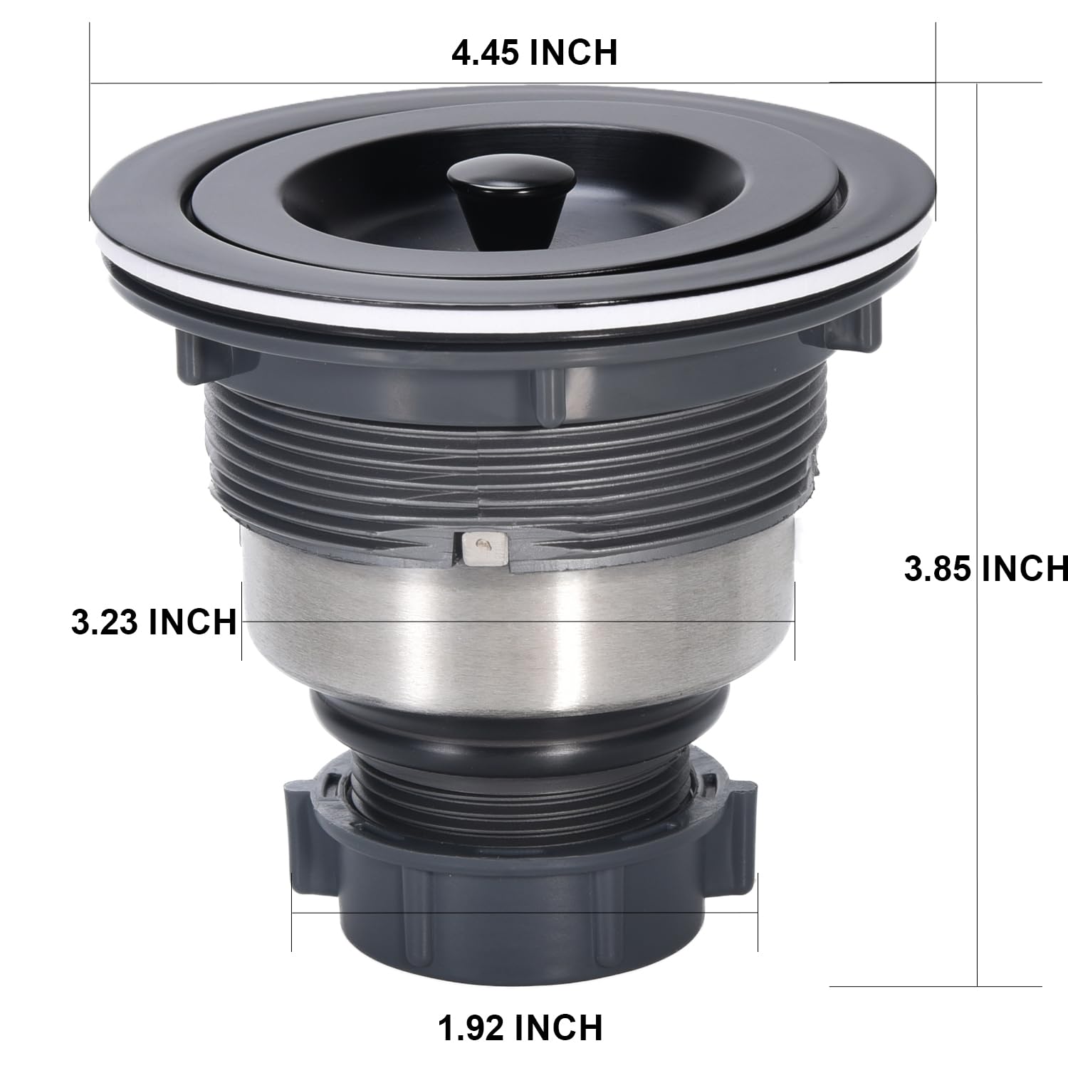 Kitchen Sink Drain 3-1/2 Inch Black Sink Drain Assembly Kit  Removable Deep Sink Strainer Basket with Sink Stopper/Sealing Lid for Home  Kitchen  Stainless Steel