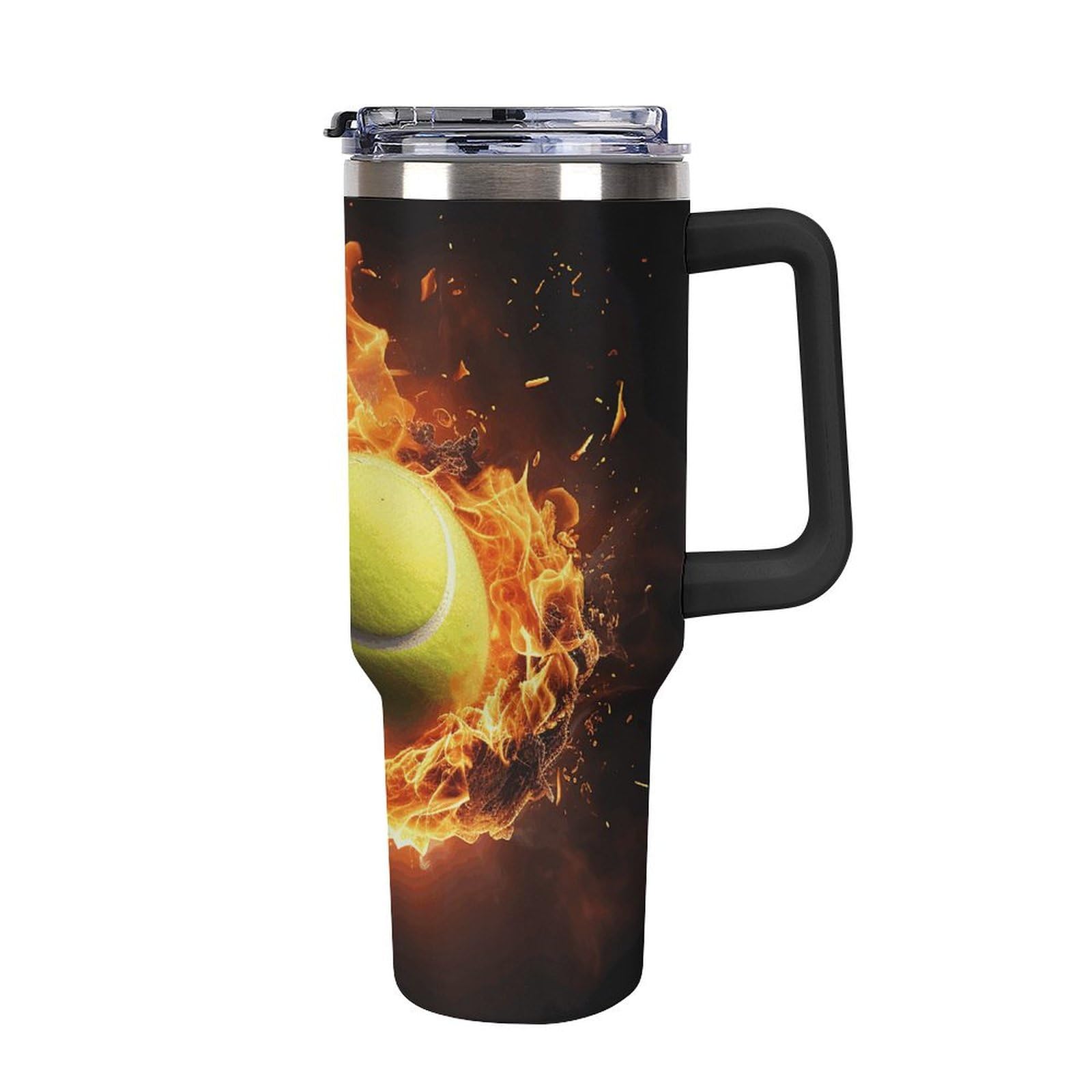 STVNKML 40 Oz Tumbler with Handle Tennis on Fire Stainless Steel Coffee Mug Reusable Travel Mug Leakproof Insulated Car Cup Lar