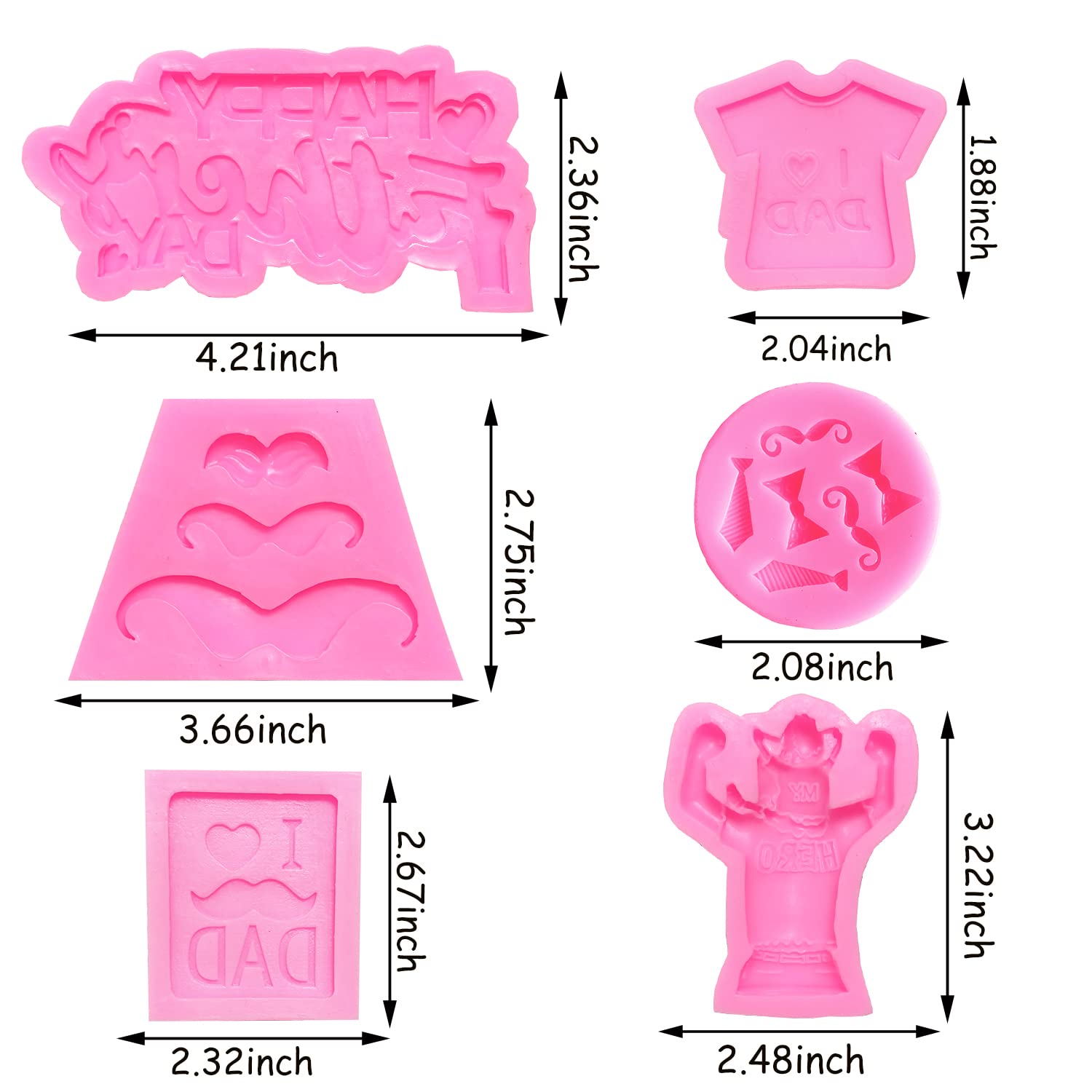 Doumeny 6Pcs Happy Father'S Day Fondant Mold, I Love Dad Silicon Mold Mustache Tie Baking Mold Bow Beard Chocolate Mold Necktie