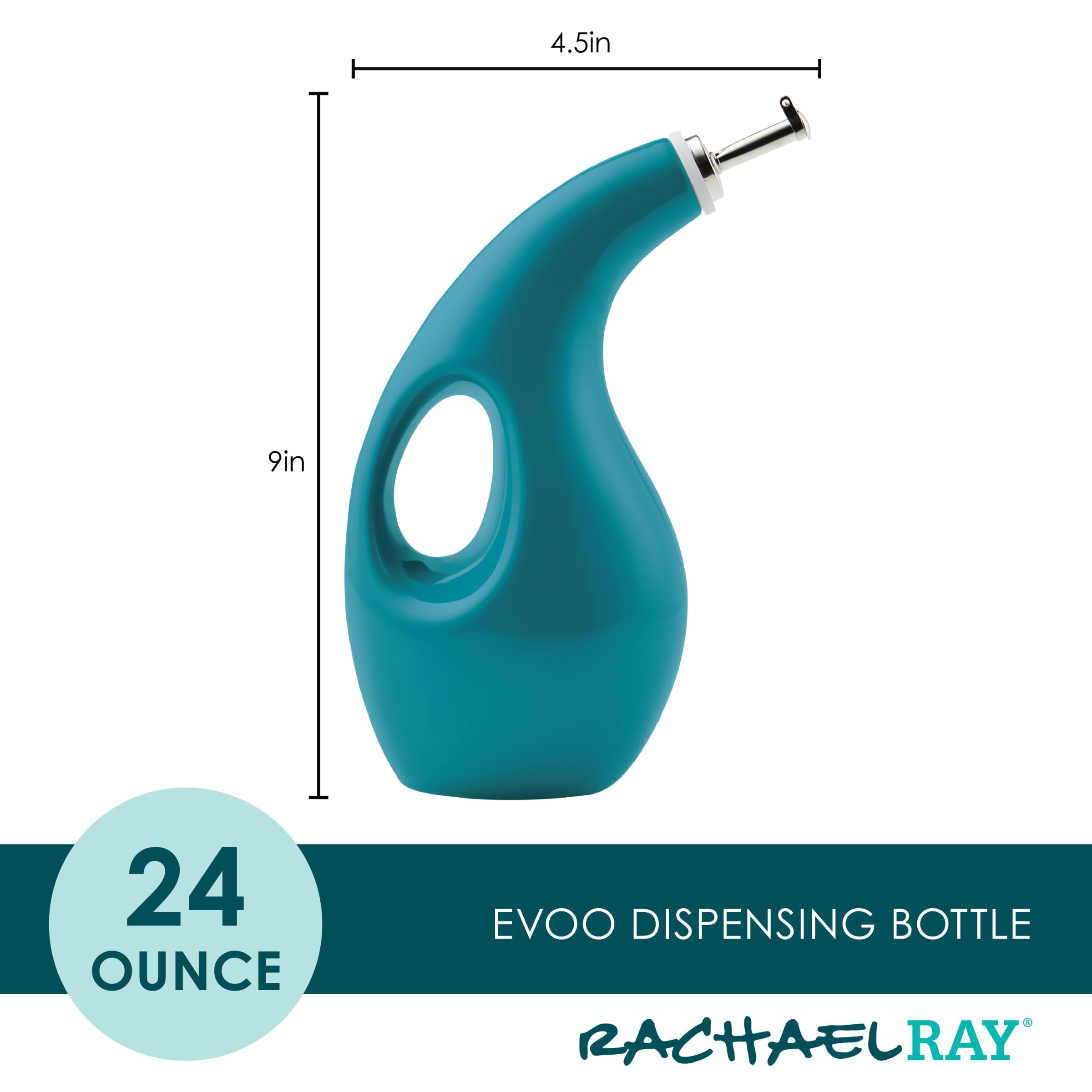 Rachael Ray Ceramics Evoo Oil And Vinegar Dispensing Bottle, 24 Ounce, Turquoise
