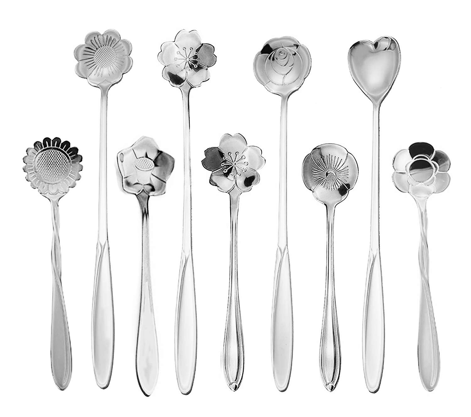 9 Pcs Flower Spoon Coffee Teaspoon Set, Esrise Stainless Steel Tea Spoon Dessert Spoon, Cute Demitasse Spoon For Drink Mixing Mi