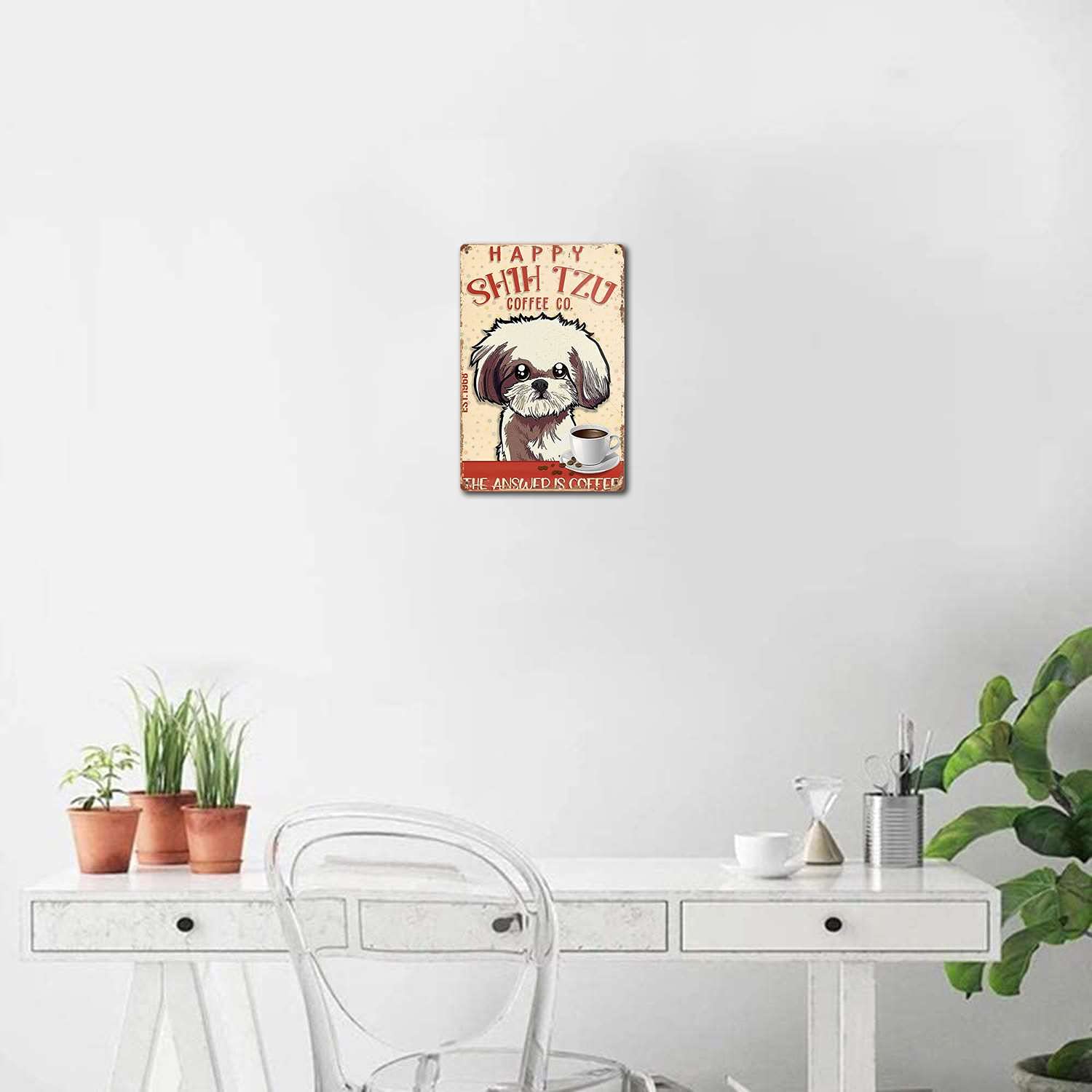 Gift For Shih Tzu Lovers Poster Dog Happy Shih Tzu Coffee Company Poster Wall Art Coffee Shop Bathroom Home Decor Antique Tin Si