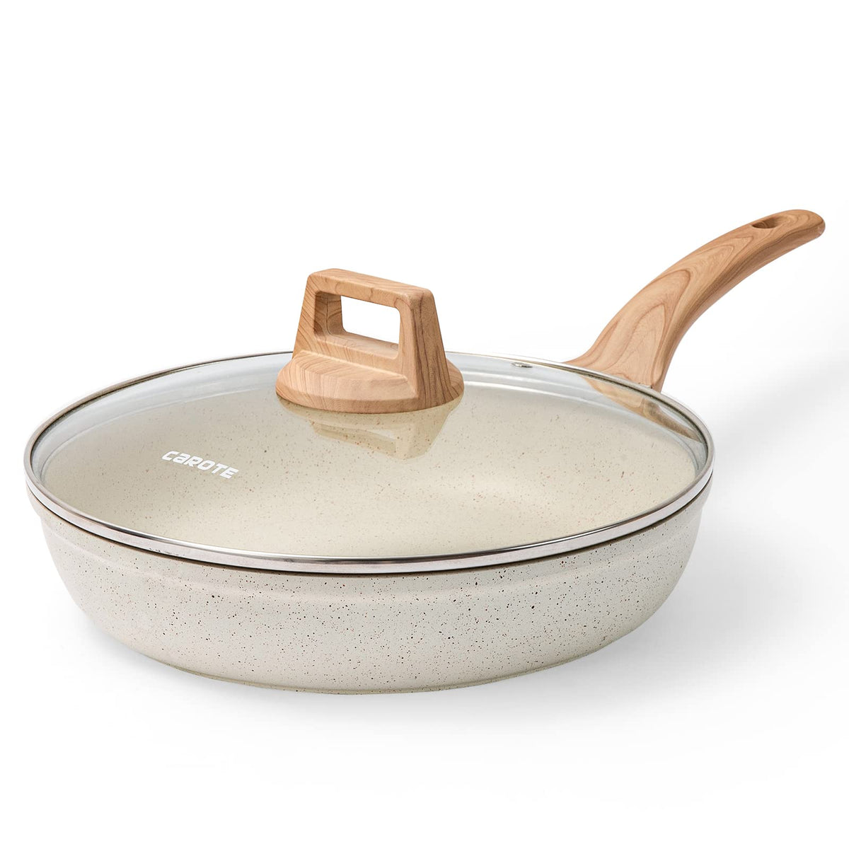Carote Nonstick Frying Pan Skillet,8'' Non Stick Granite Fry Pan With Glass Lid, Egg Pan Omelet Pans, Stone Cookware Chef'S Pan,