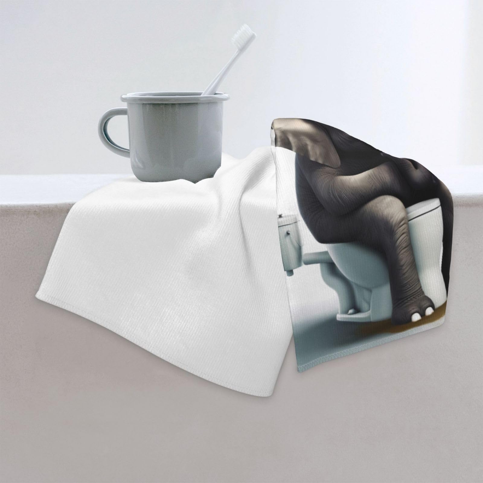 Mount Hour Elephant Sitting On The Toilet Hand Towels Funny Animals Face Towel Guest Towel Portable Kitchen Tea Dish Towels Wash