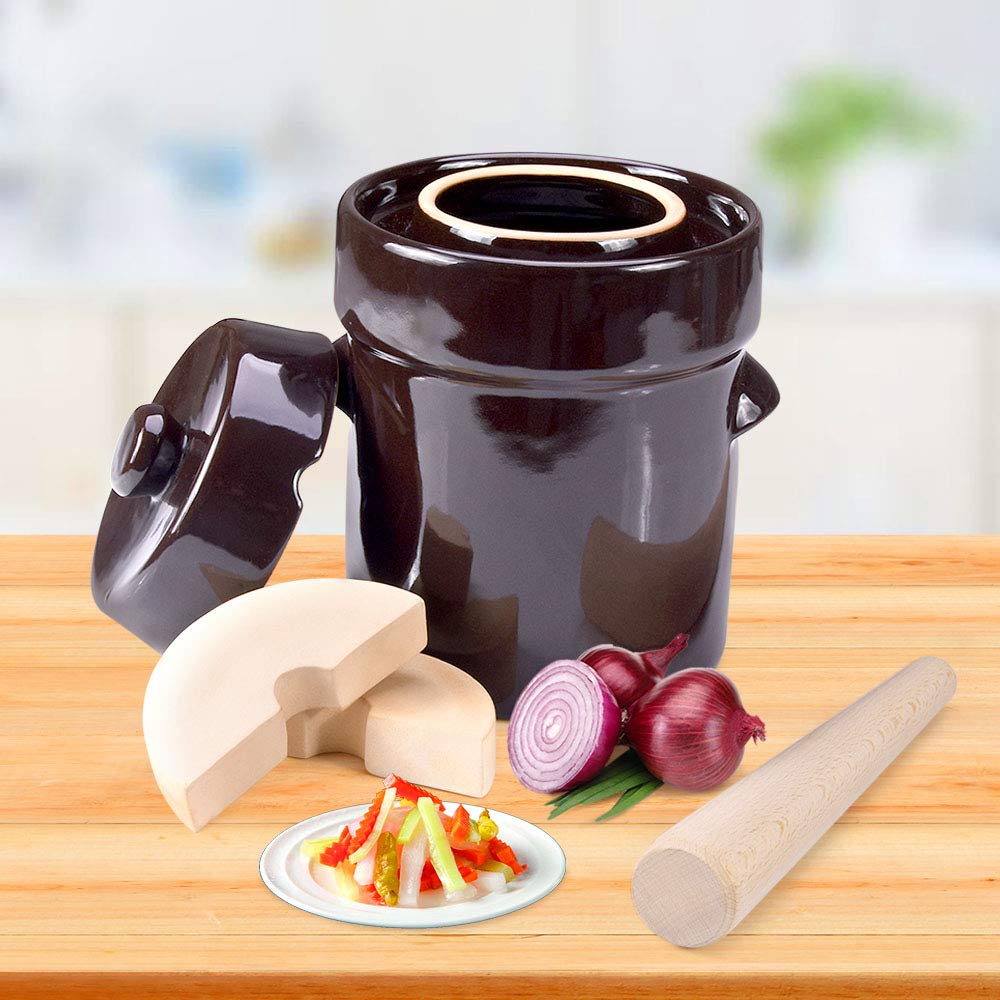Seeutek Fermentation Crock Jar 5 Liter / 1.3 Gallon - Stoneware Pot For Fermenting, Pickling Kimchi, Pickles, Vegetables, Kombuc