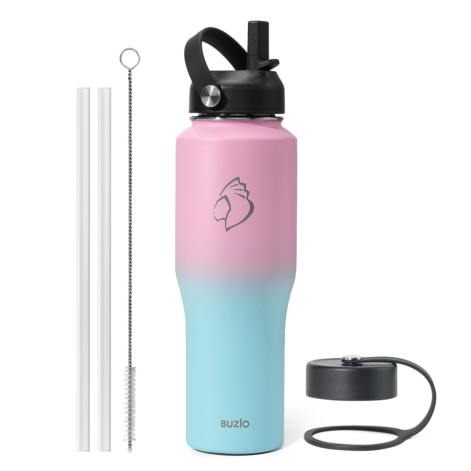 Buzio Stainless Steel Water Bottle Vacuum Insulated (Cold For 48 Hrs, Hot For 24 Hrs),32Oz Tumbler Travel Flask With Straw Lid A