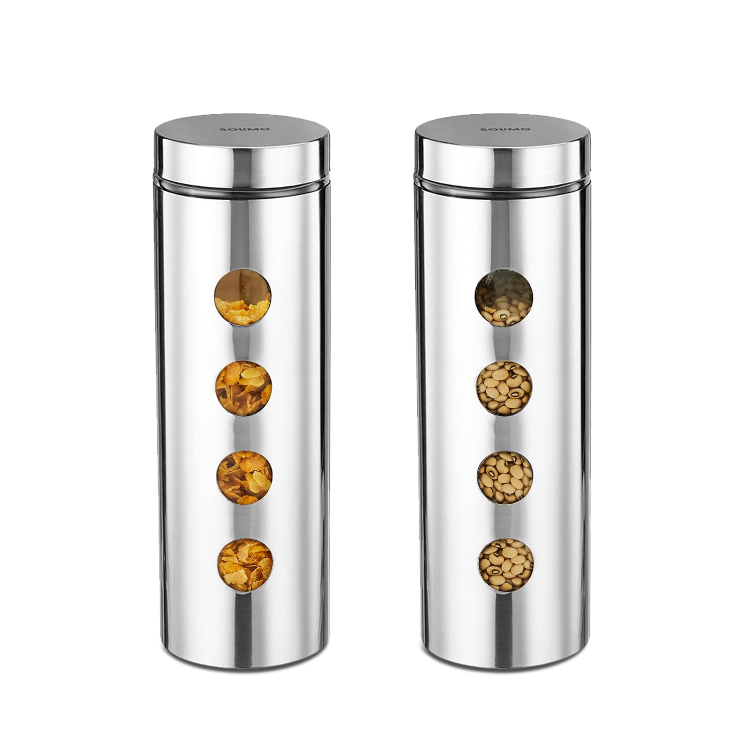 Amazon Brand  Solimo Drip Window Steel Jacketed Glass Jar | Set Of 2 | Multipurpose Kitchen Organizer With SeeThrough Window |