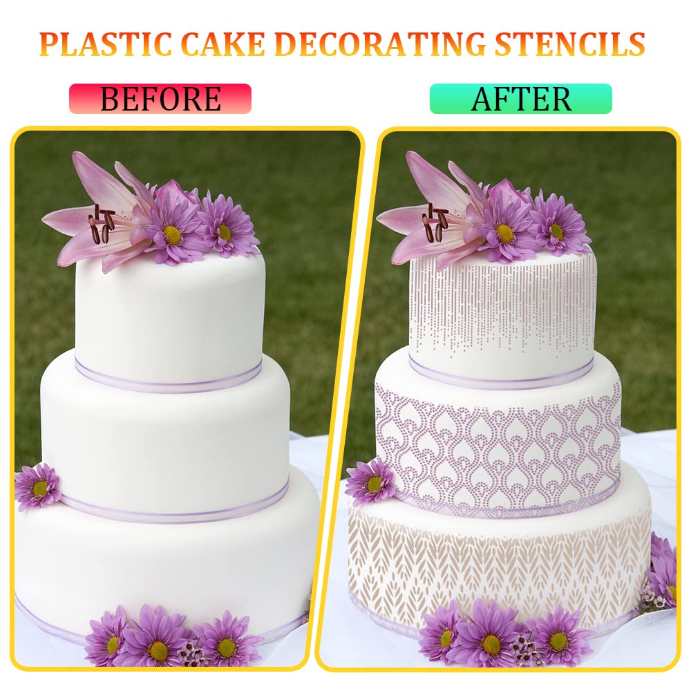 Di Qiu Ren 8Pcs Cake Decorating Stencils & Templates, 8X9.8Inches Large Floral Cake Printing Fine Hollow Lace Cookie Fondant Des