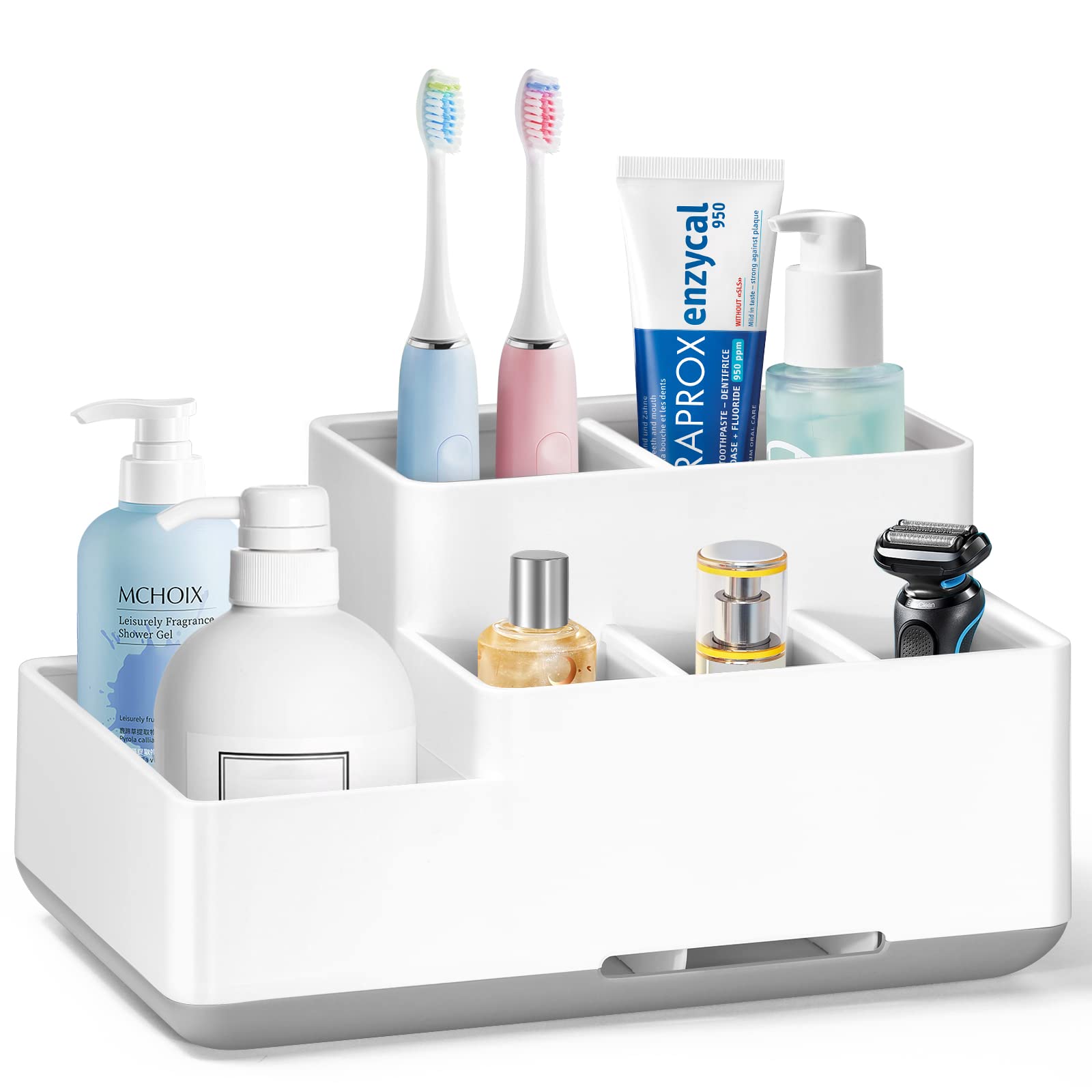Electric Toothbrush Holder, Detachable Non-Slip Bathroom Organizer Countertop With 6 Compartments And Drainage Holes Bathroom Or