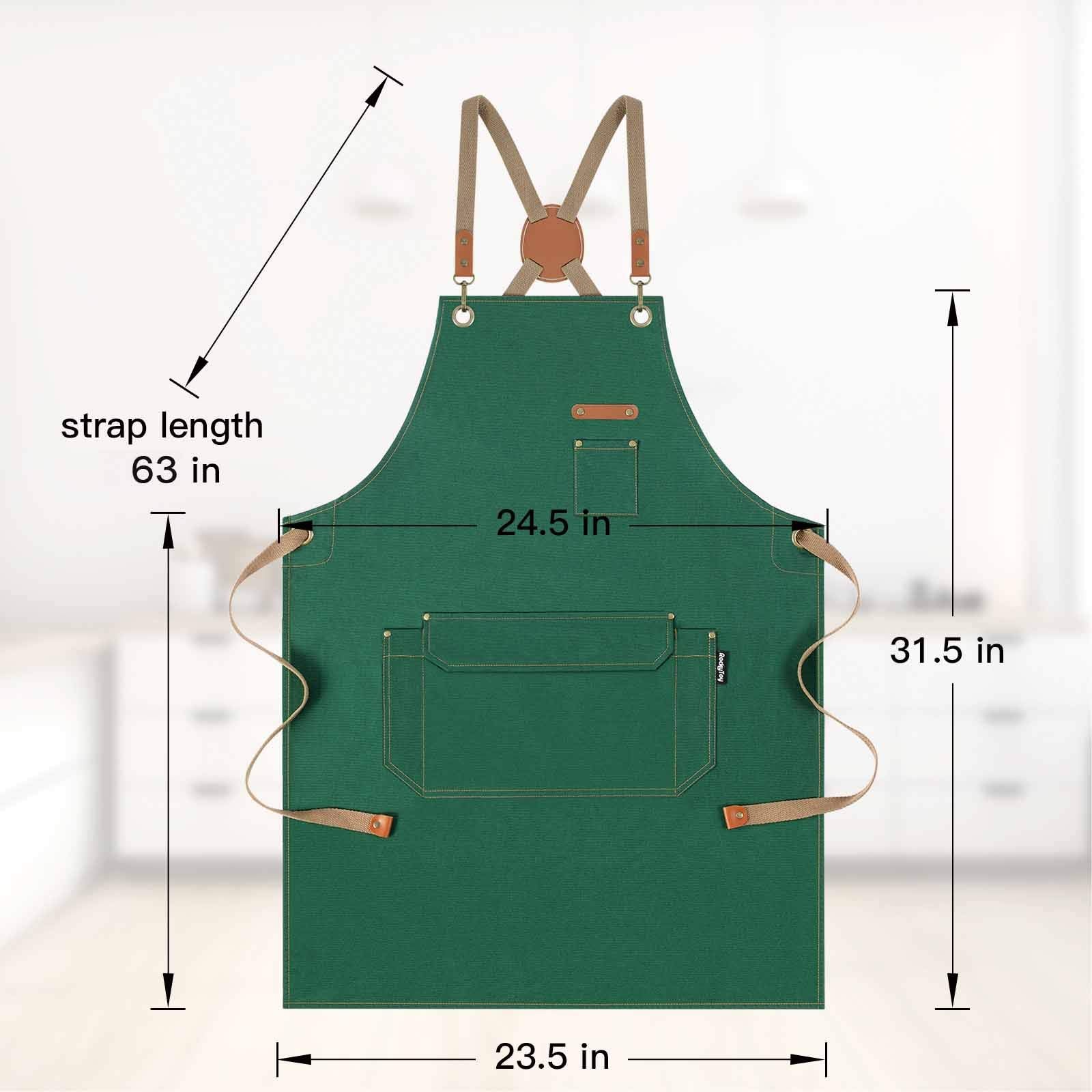 RockyToy Chef Apron with Pockets  Cotton Canvas Apron for Artists Painting  Kitchen Cooking for Men and Women  Adjustable Size S-XXL  Green