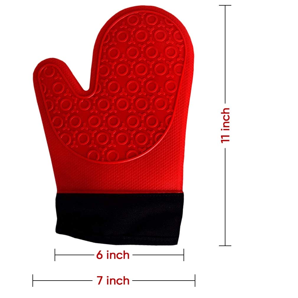2Pcs Red Black Professional Extra Large Silicone Oven Mitts And Pot Holders Oven Gloves Heat Resistant Gloves Kitchen Mittens Bb