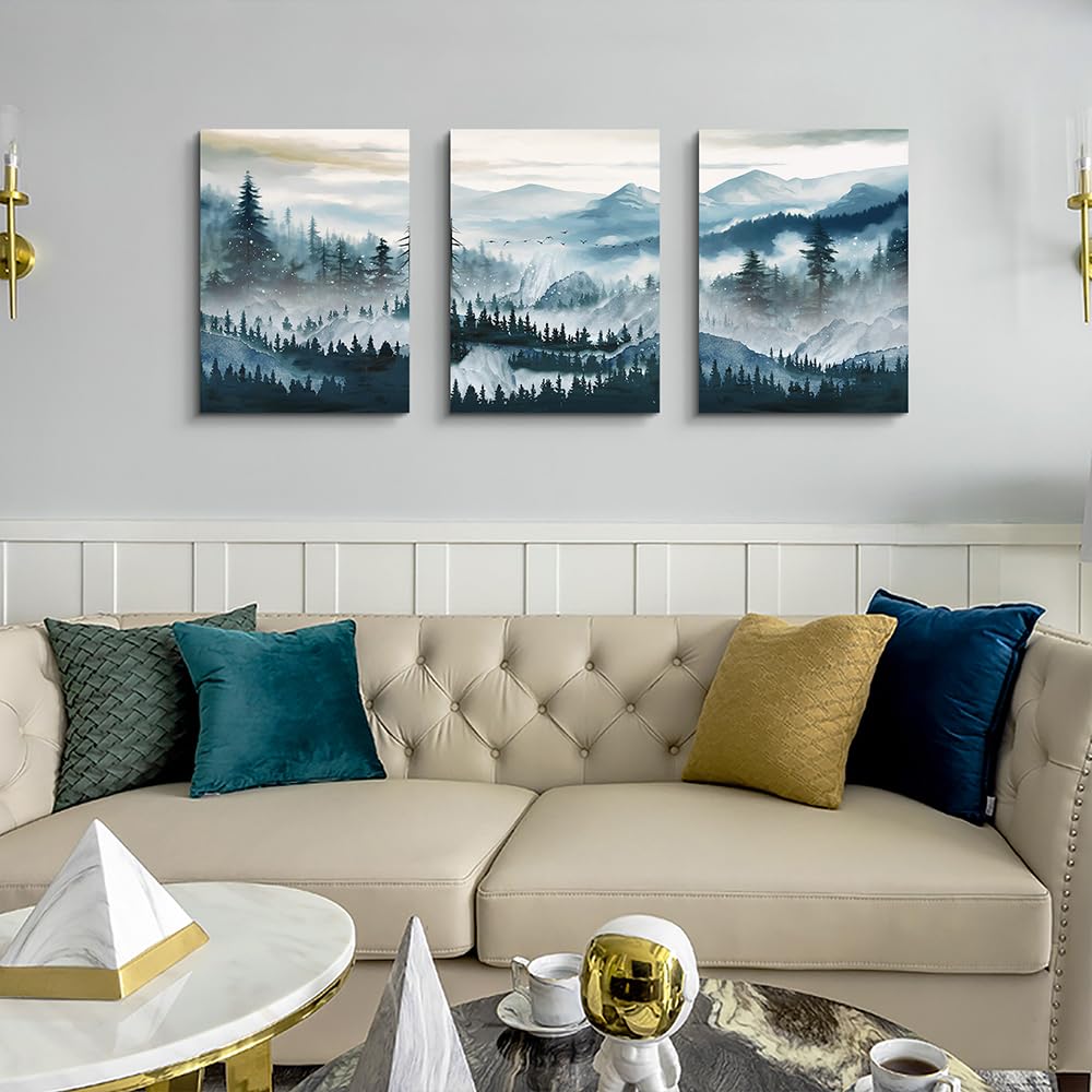 Mhartk66 Large Canvas Wall Art For Living Room Framed Wall Decor For Bedroom Office Decoration Fog Mountain Forest Posters Lands