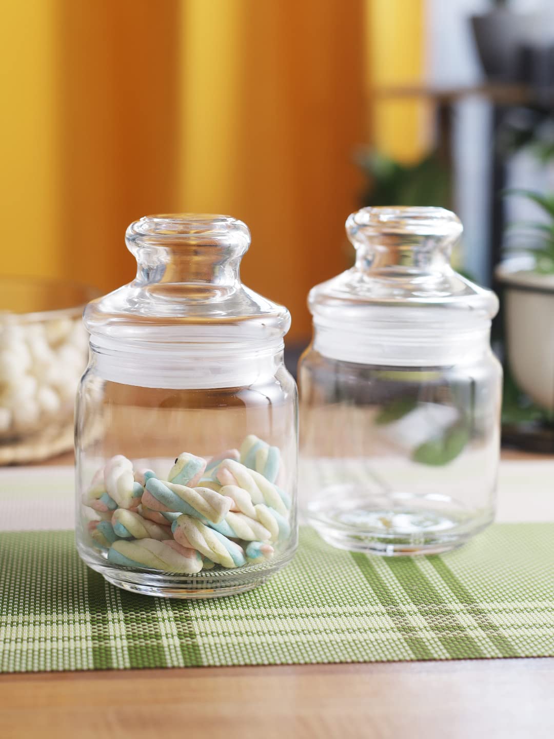 Ocean Pop Glass Jar With Lid Set Of 6 Pcs, 500 Ml, Transparent Soda Lime Container | Stylish & Durable Storage For Cookies, Snac